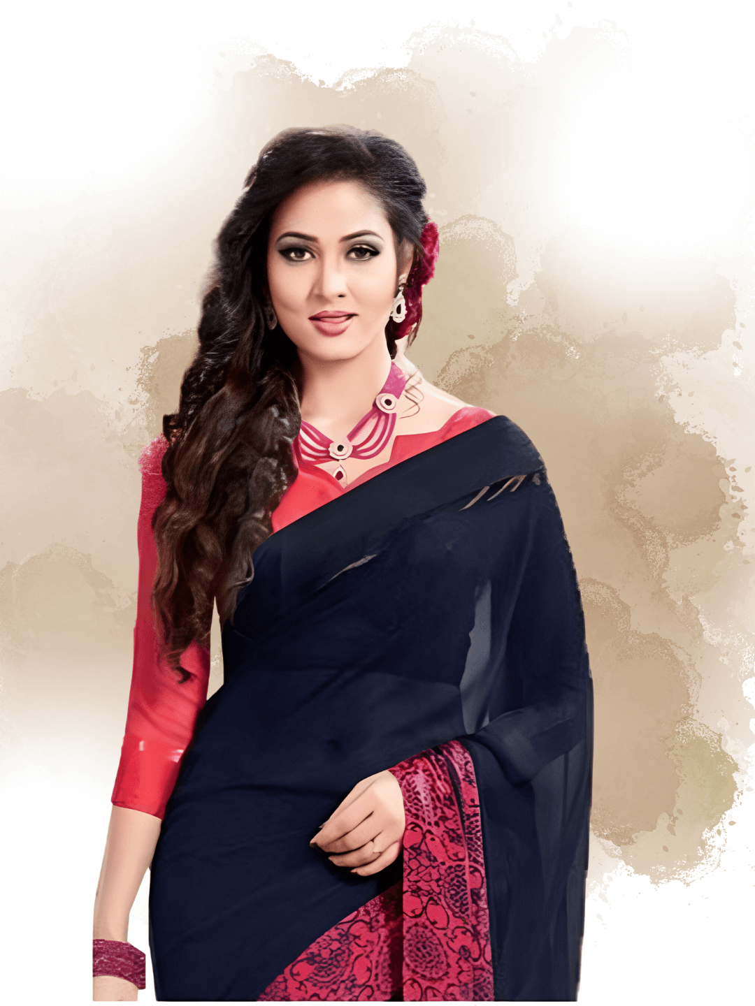 “Twilight Tryst” – Navy Blue & Pink Digital Printed Saree