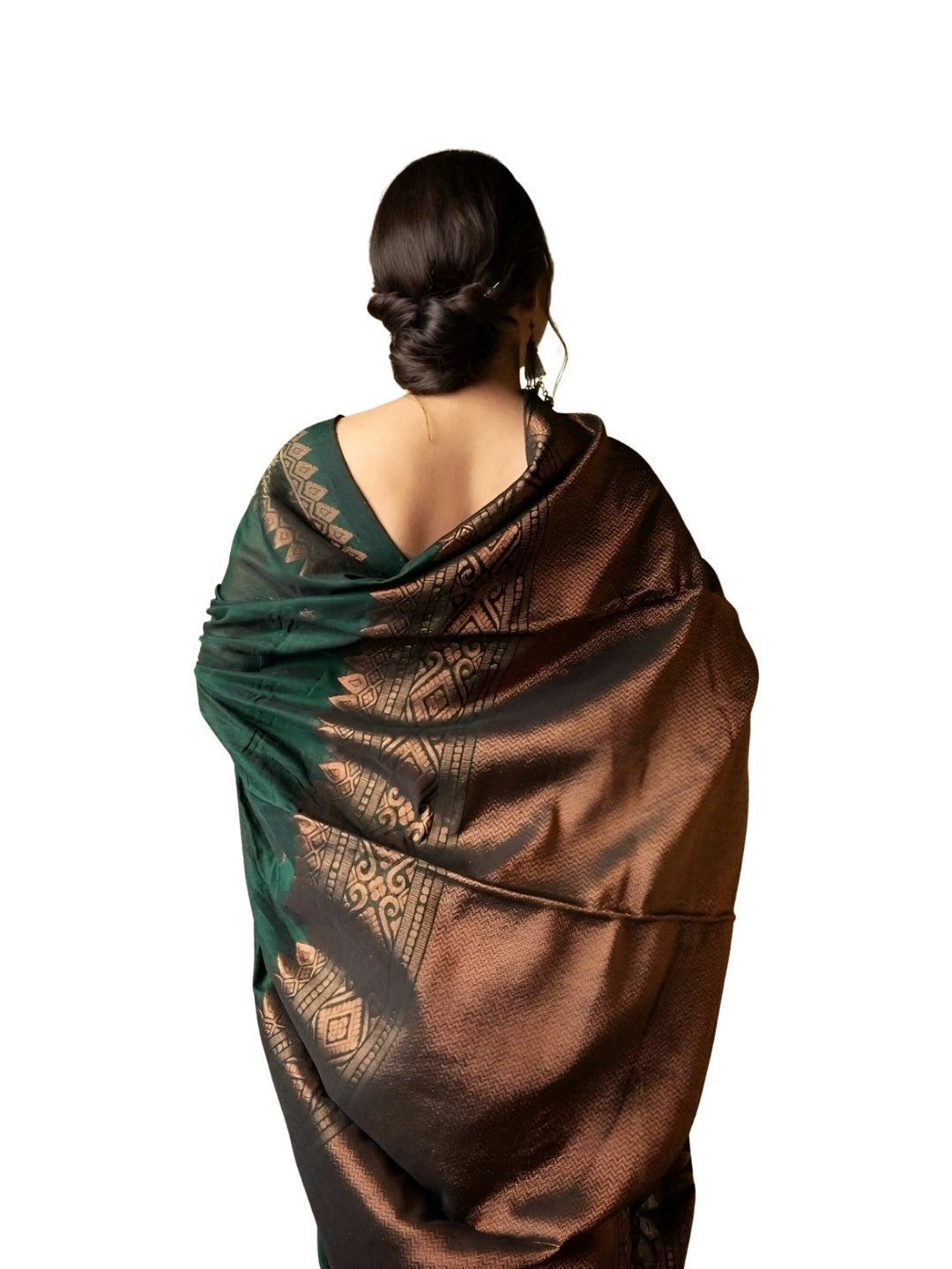 Studio shot highlighting the pallu and back blouse area