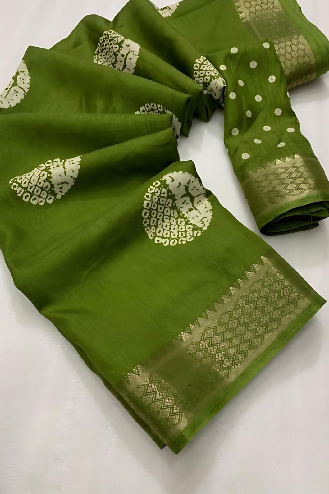 Studio close-up of pallu print and cotton crape weave