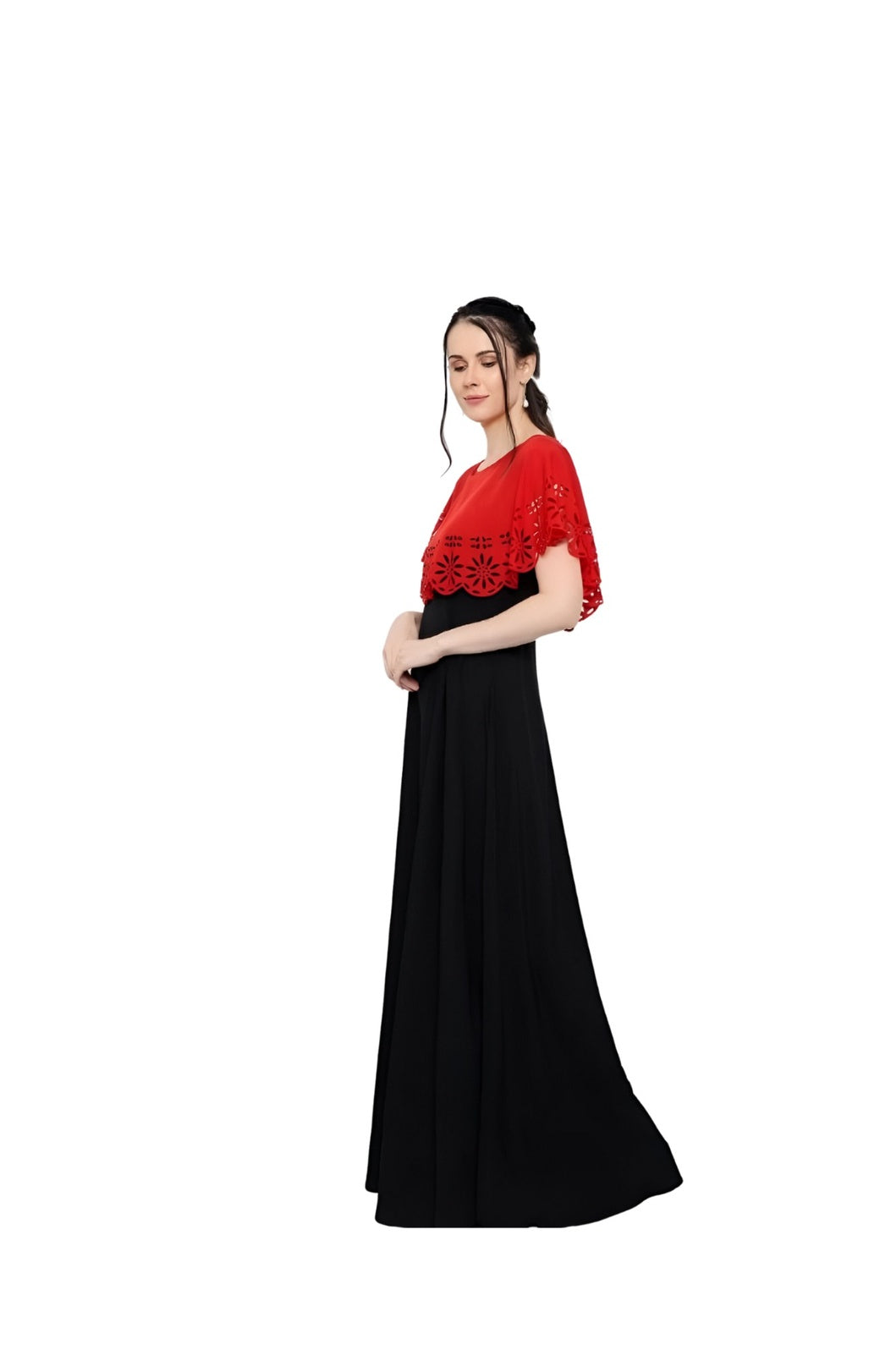 Studio right angle of dramatic CELESTINA red-black gown