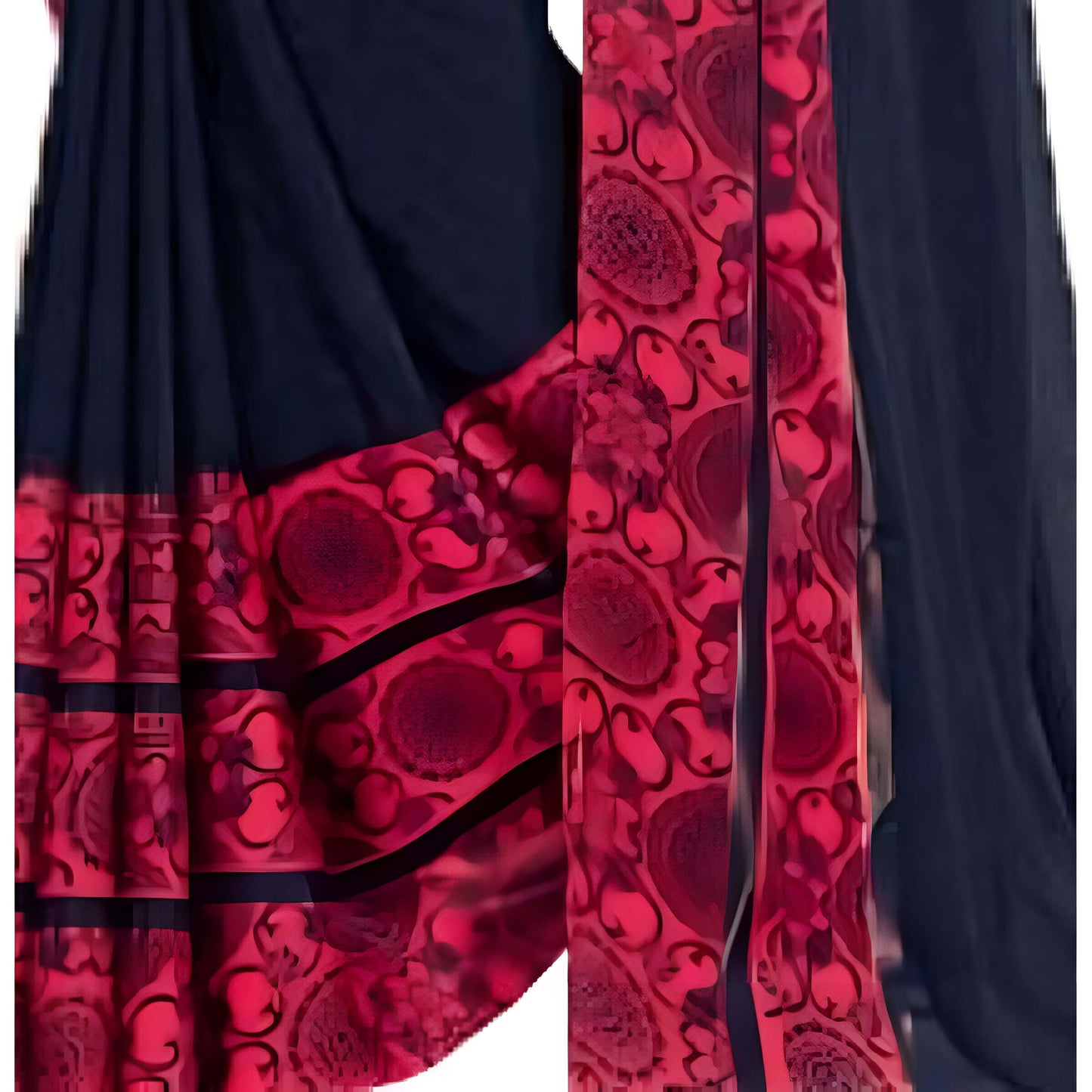 “Twilight Tryst” – Navy Blue & Pink Digital Printed Saree