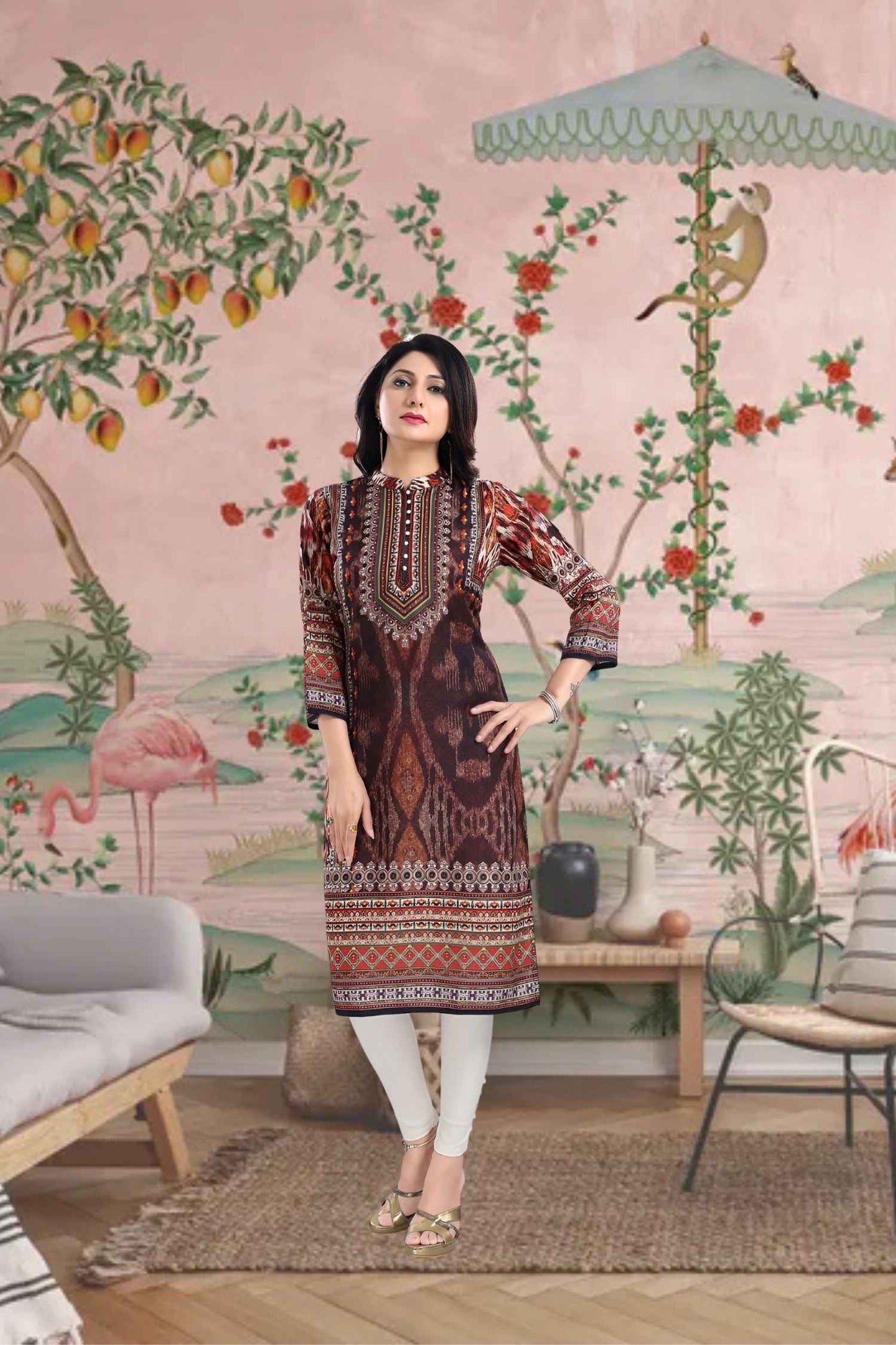 Front view against waking desert, fabric rippling like heat waves