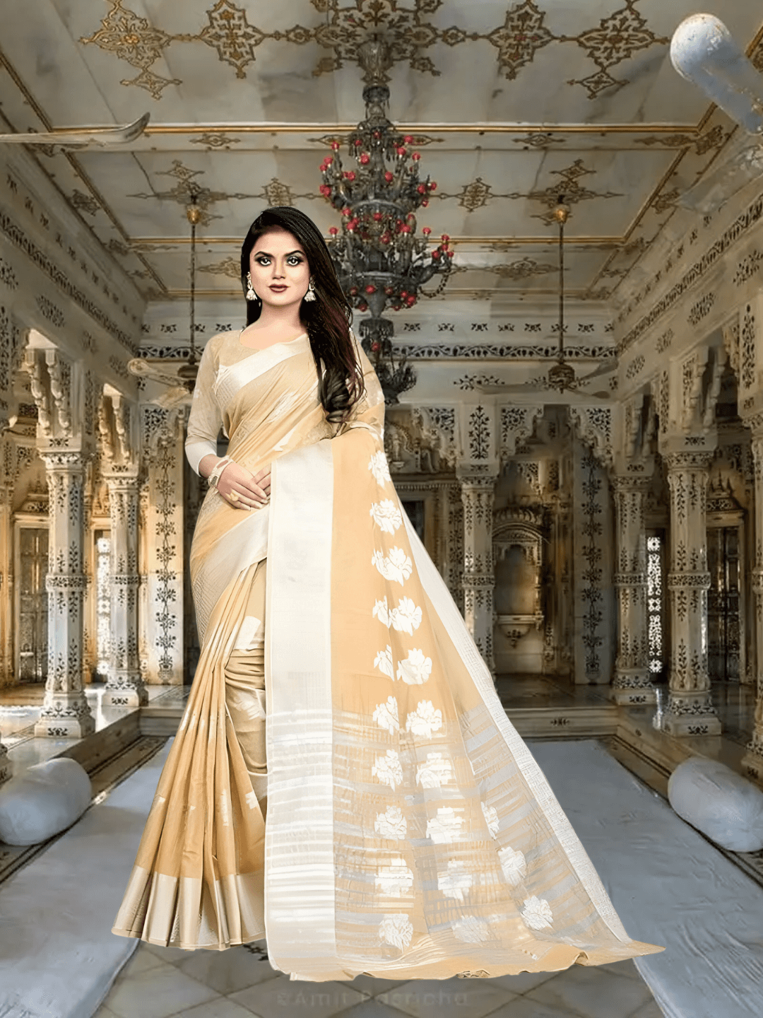 Premium beige cotton silk saree with minimalist border - office wedding essential