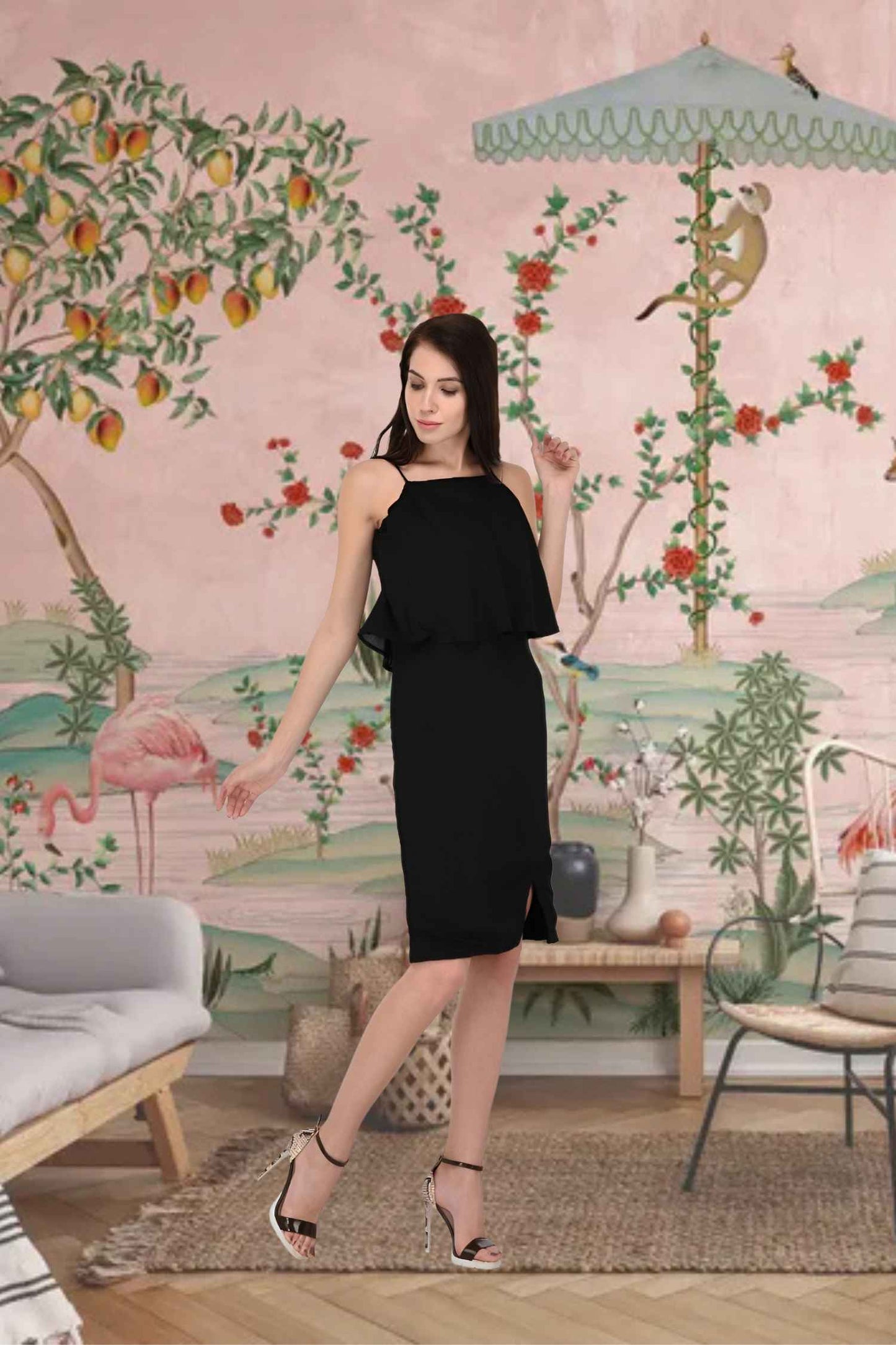 Front view: The dress absorbing light and questions