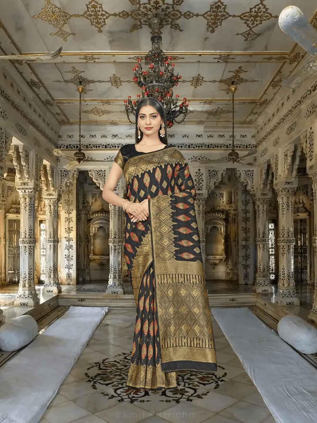 gold motifs mirroring broken glass reflections