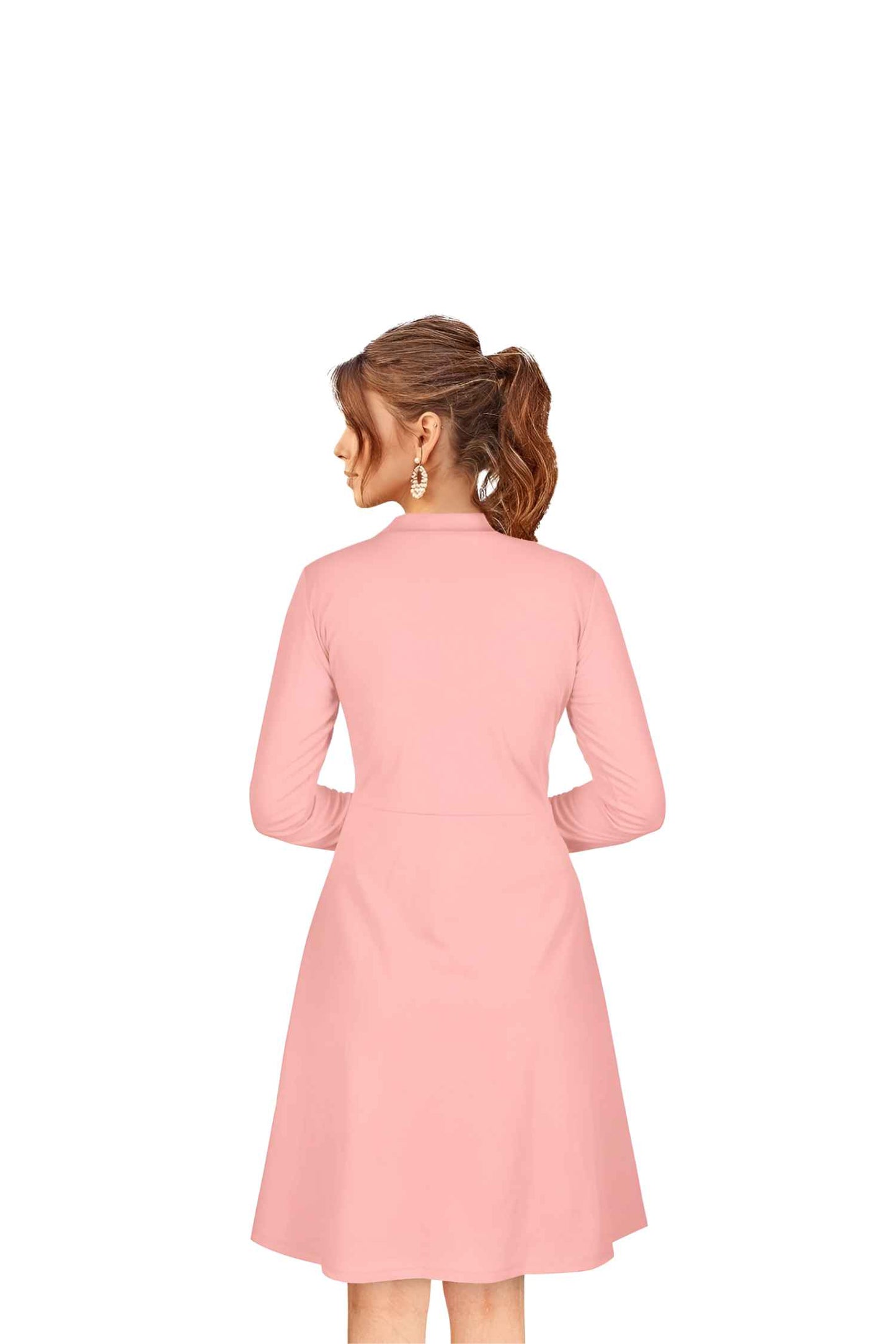 Back cutout of full-sleeve peach knit dress without background