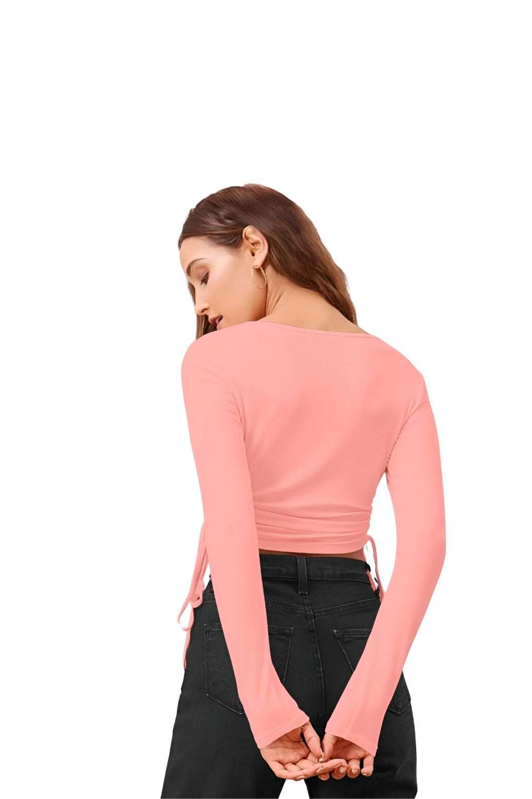 Back studio view of CELESTINA peach top