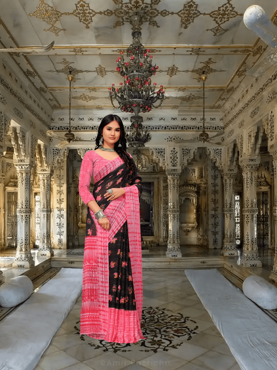 Delicate back drape with lace-inspired patterns