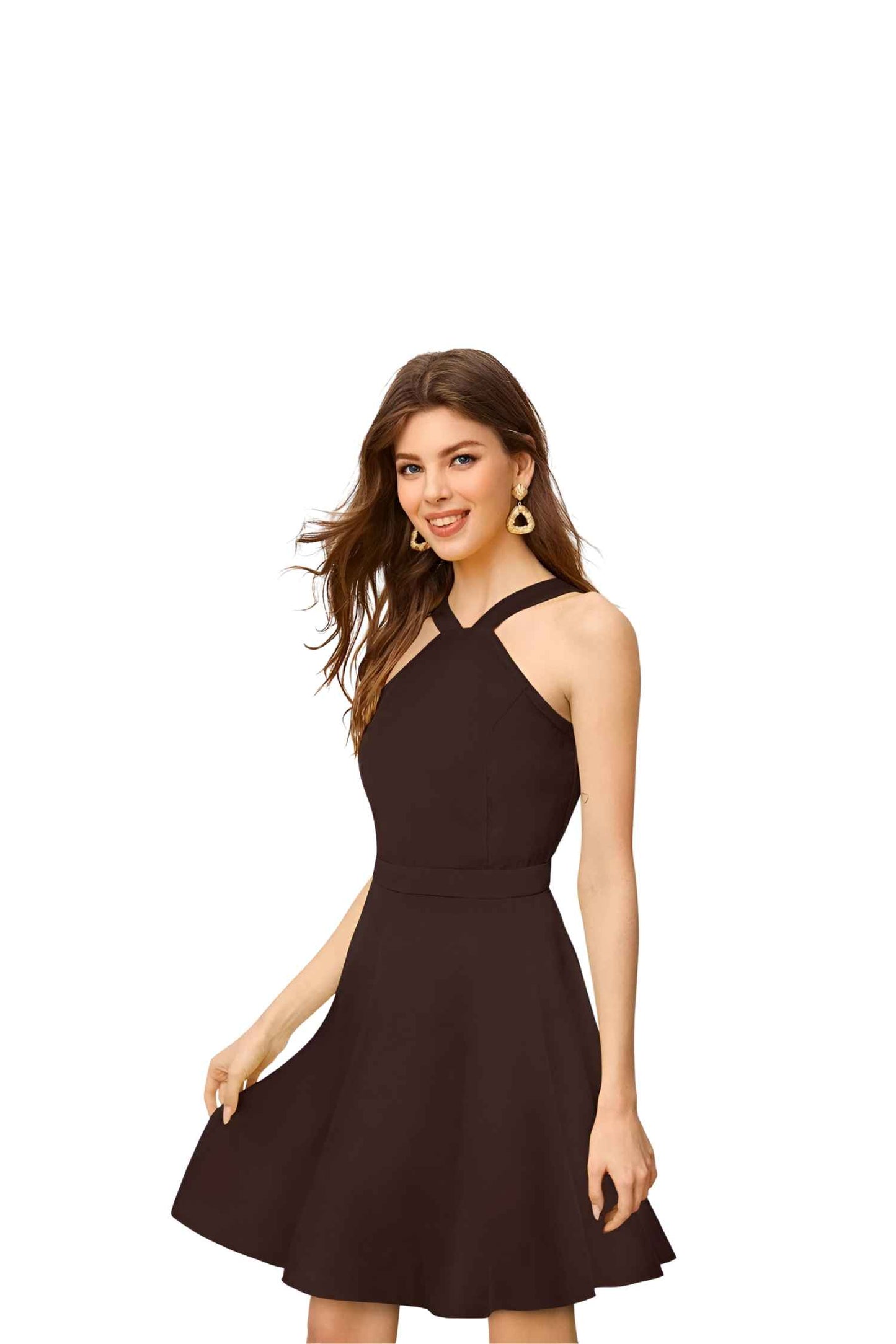 Coffee dress side angle, isolated on white