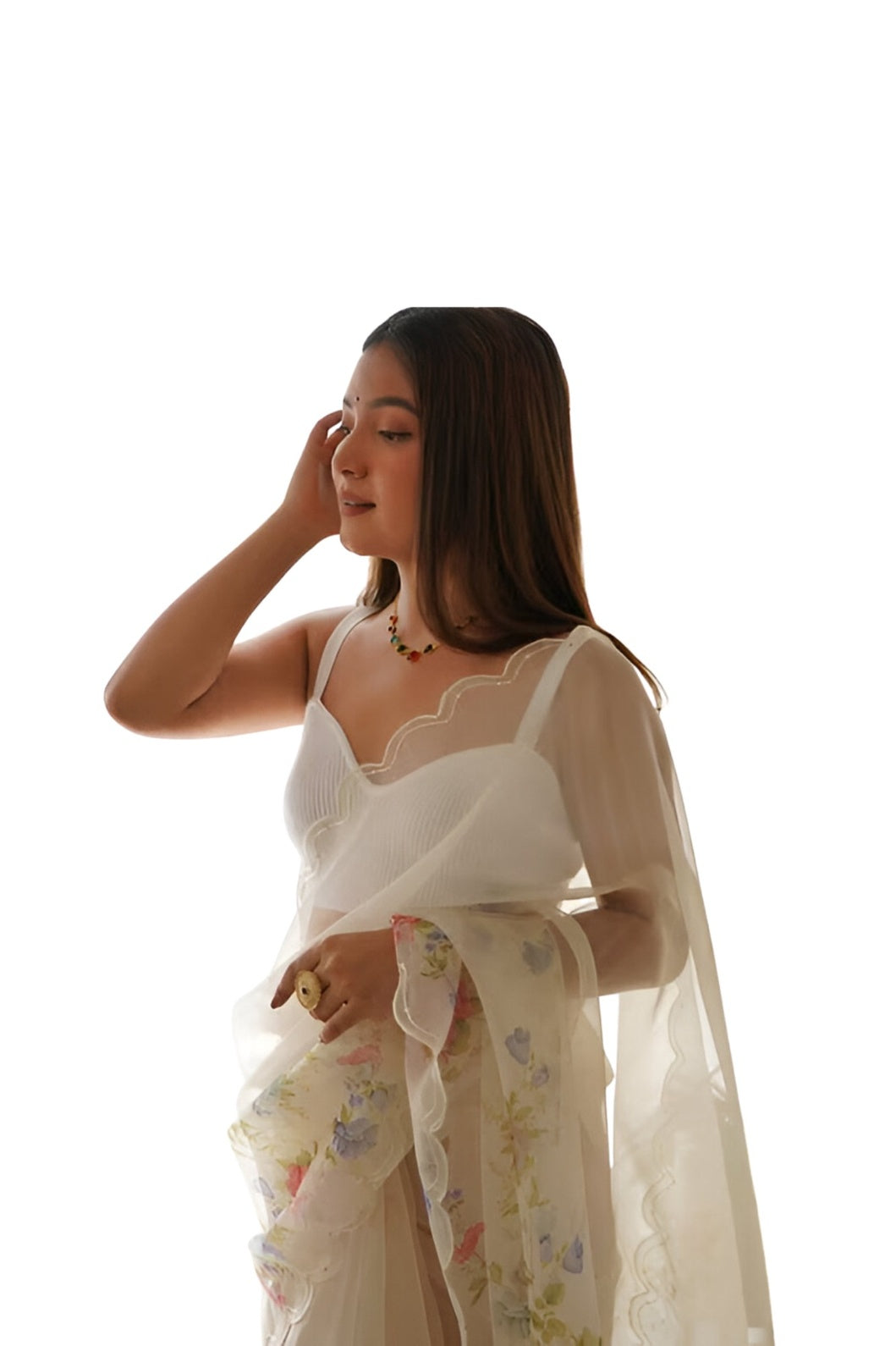 Backside view showing unstitched blouse details in white