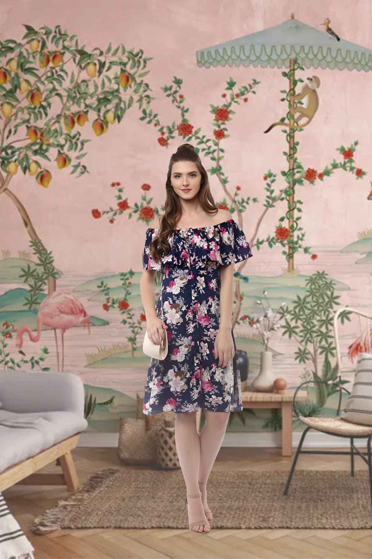 Front view: Florals arranged like ciphertext