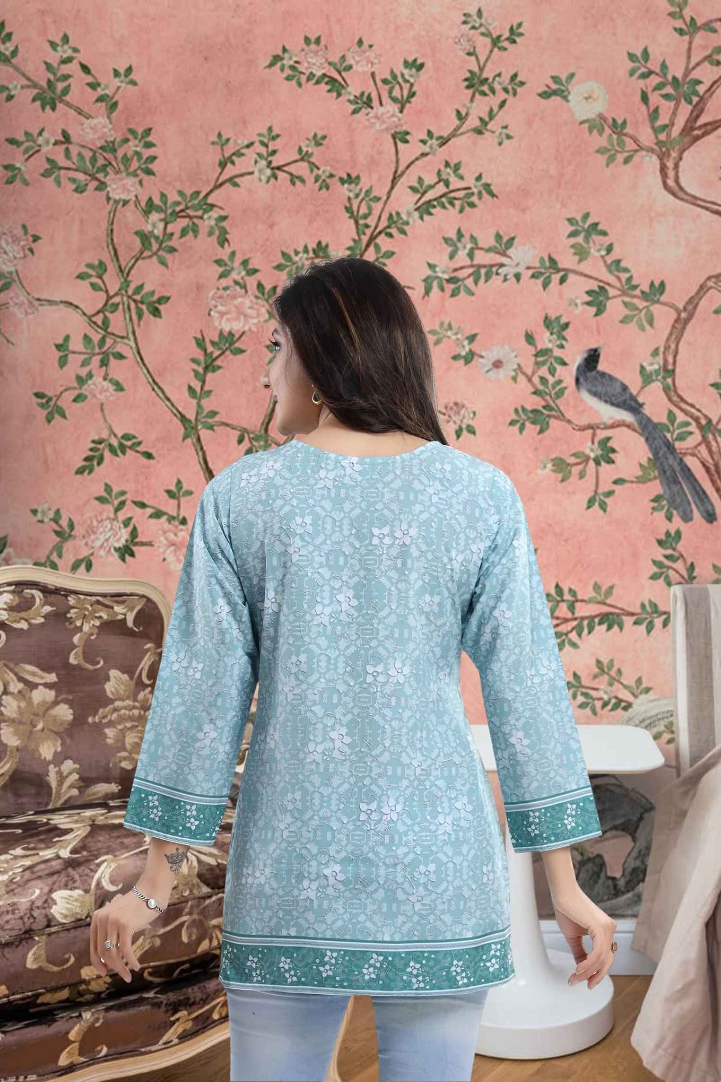 Rear angle showing print’s water-like flow