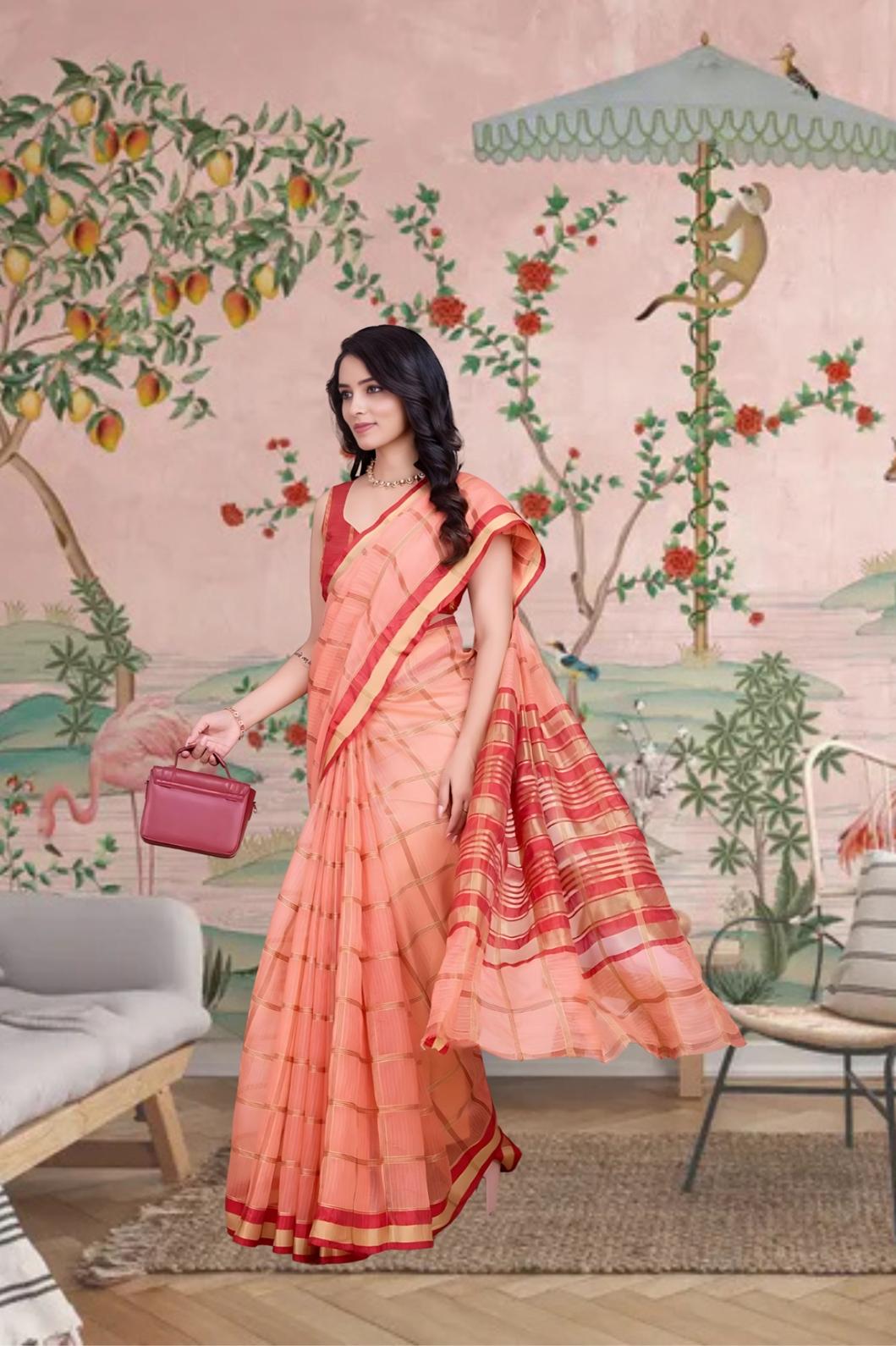 Right view highlighting checkered texture in peach tone