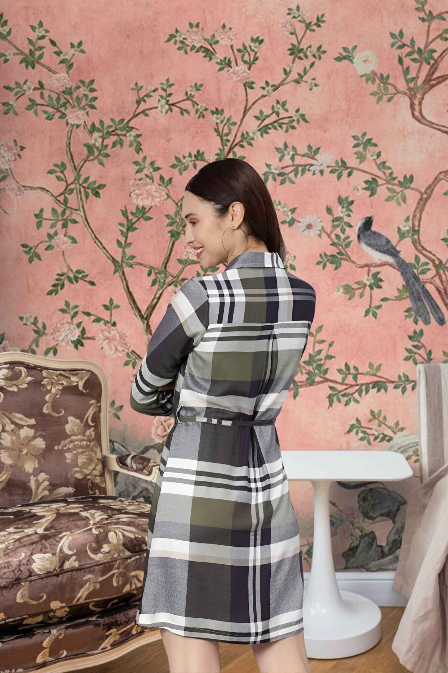 Rear angle showing strategic drape