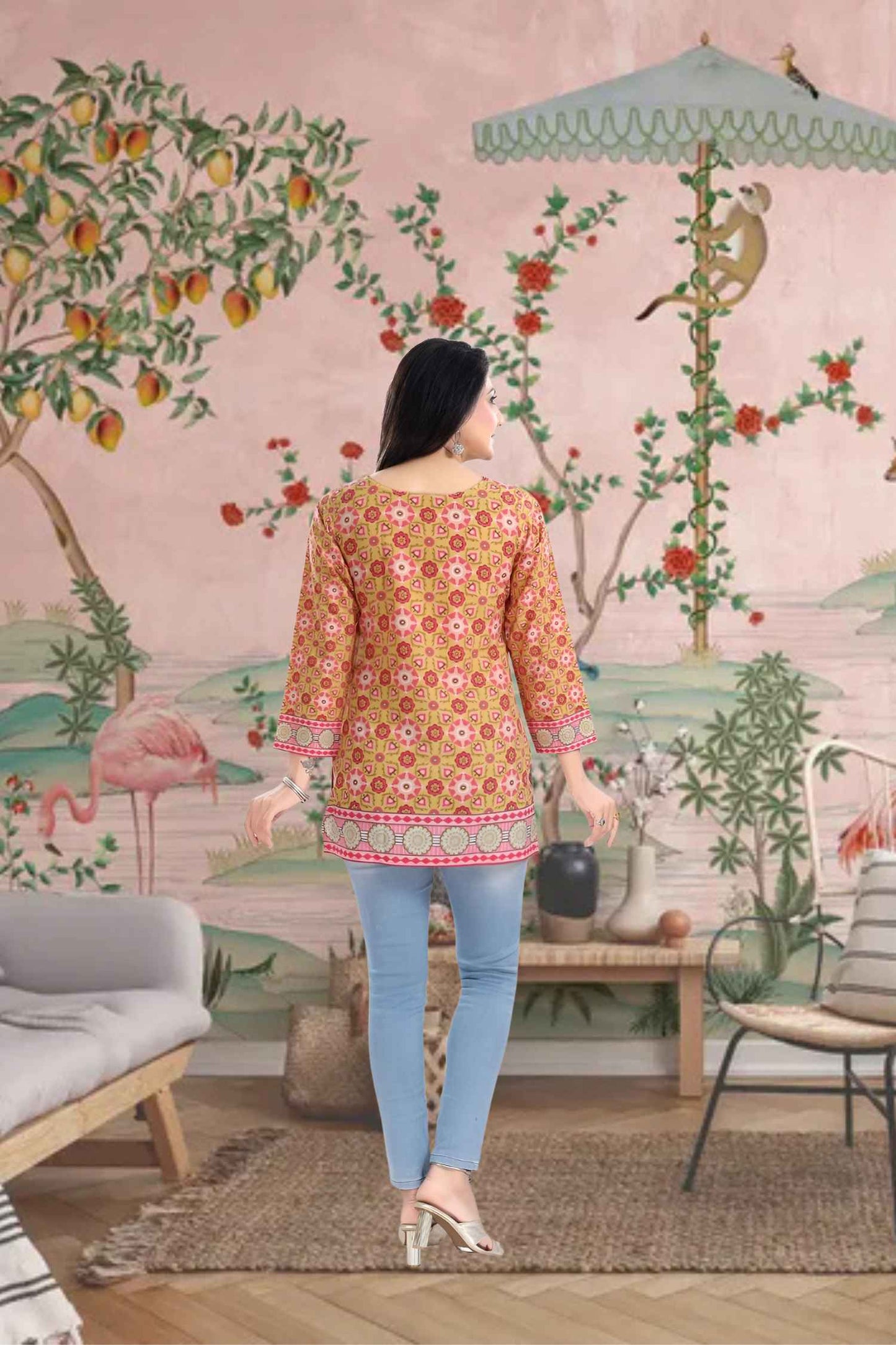 Rear angle showing drape and hidden pocket