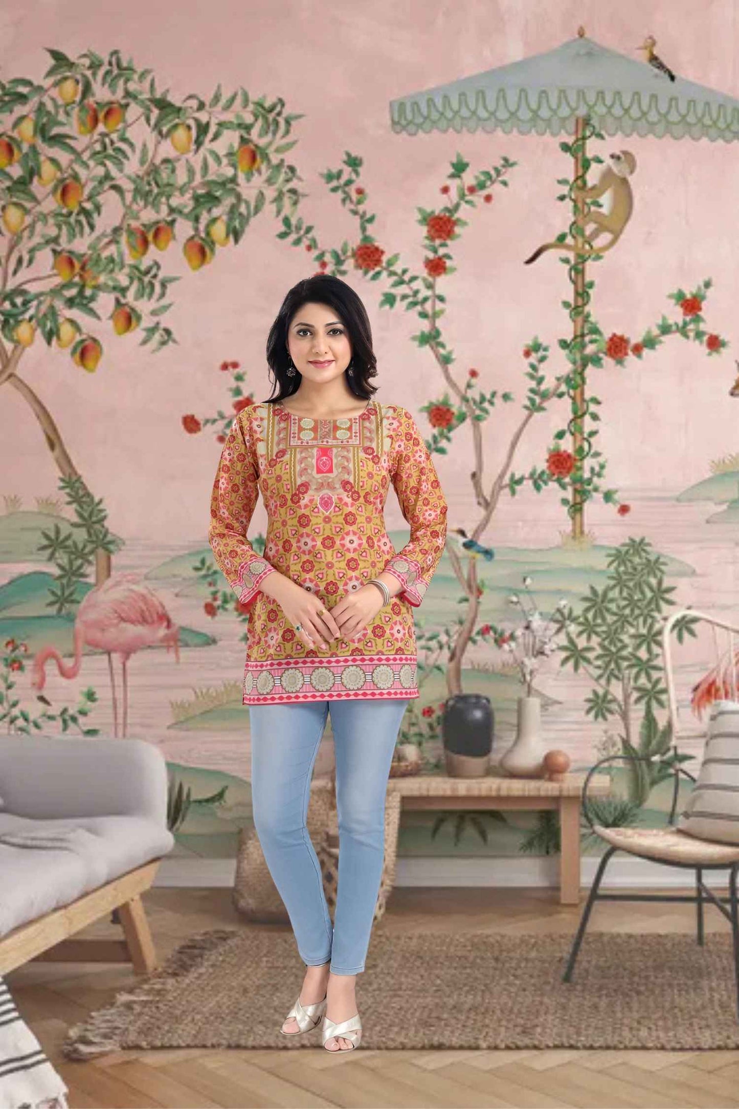 Front view capturing color-shift fabric in sunlight