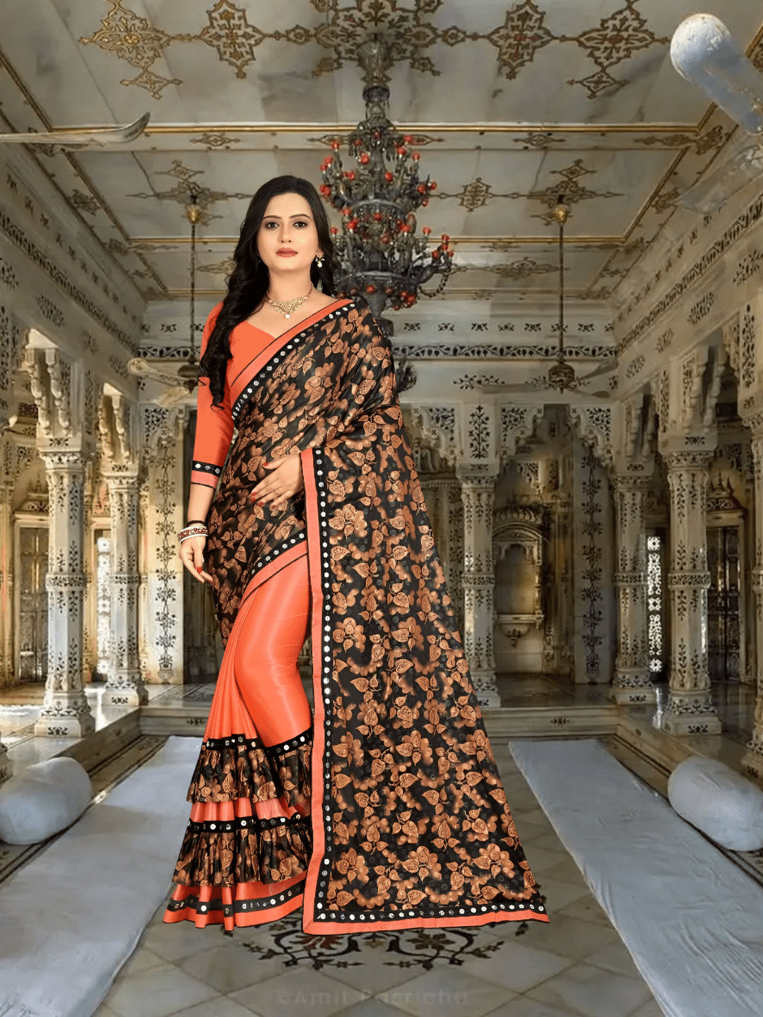 Macro butterfly and floral embroidery