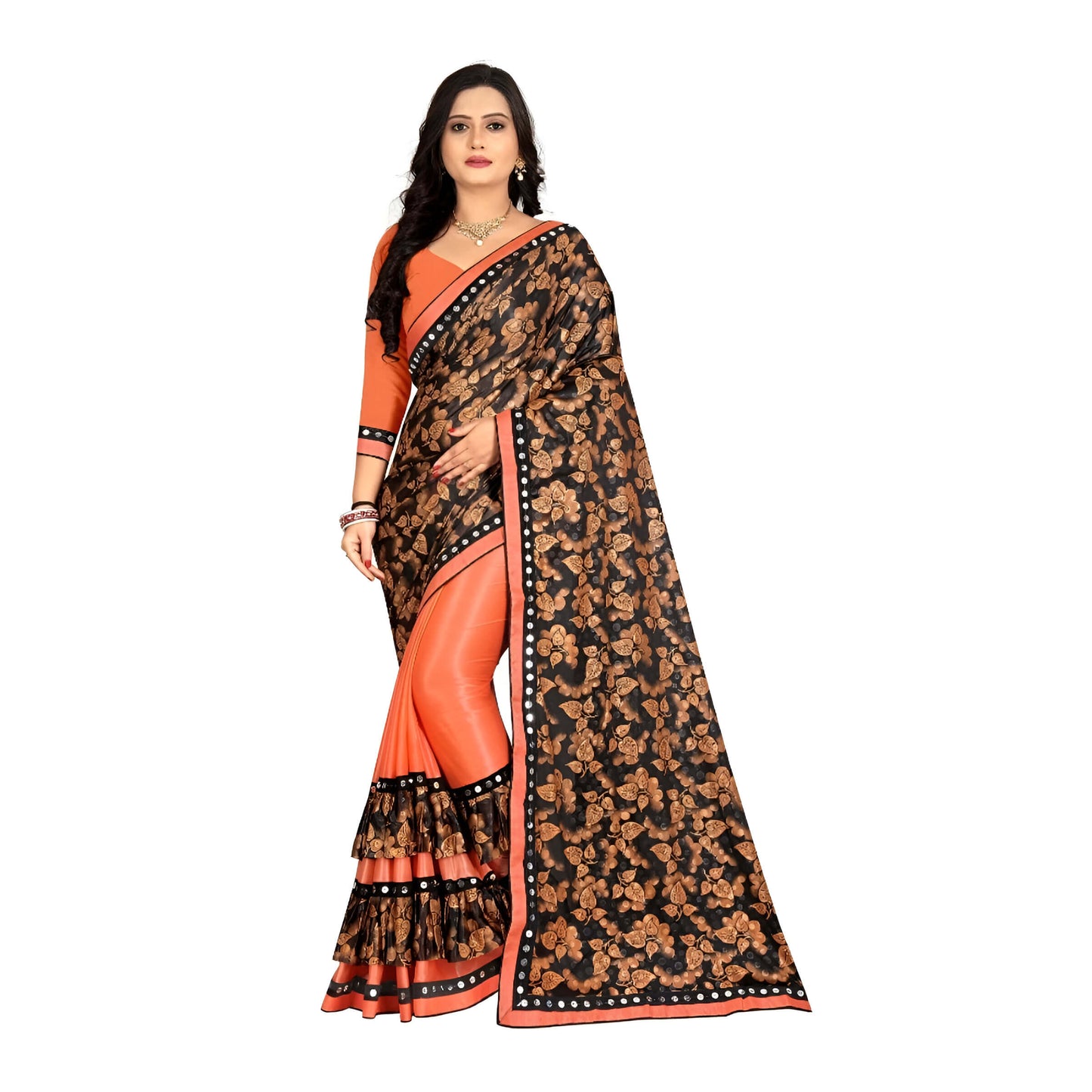 Orange saree flat lay – true color contrast under studio lights