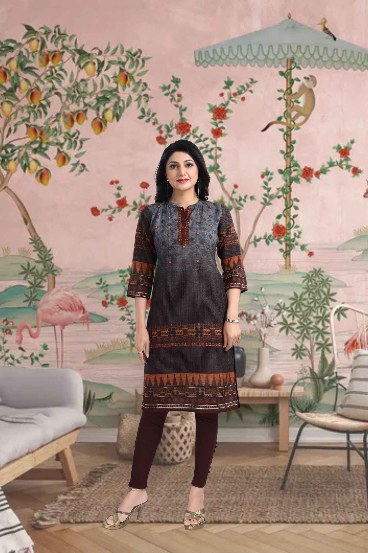 Front view against desert sands, fabric glowing like liquid topaz