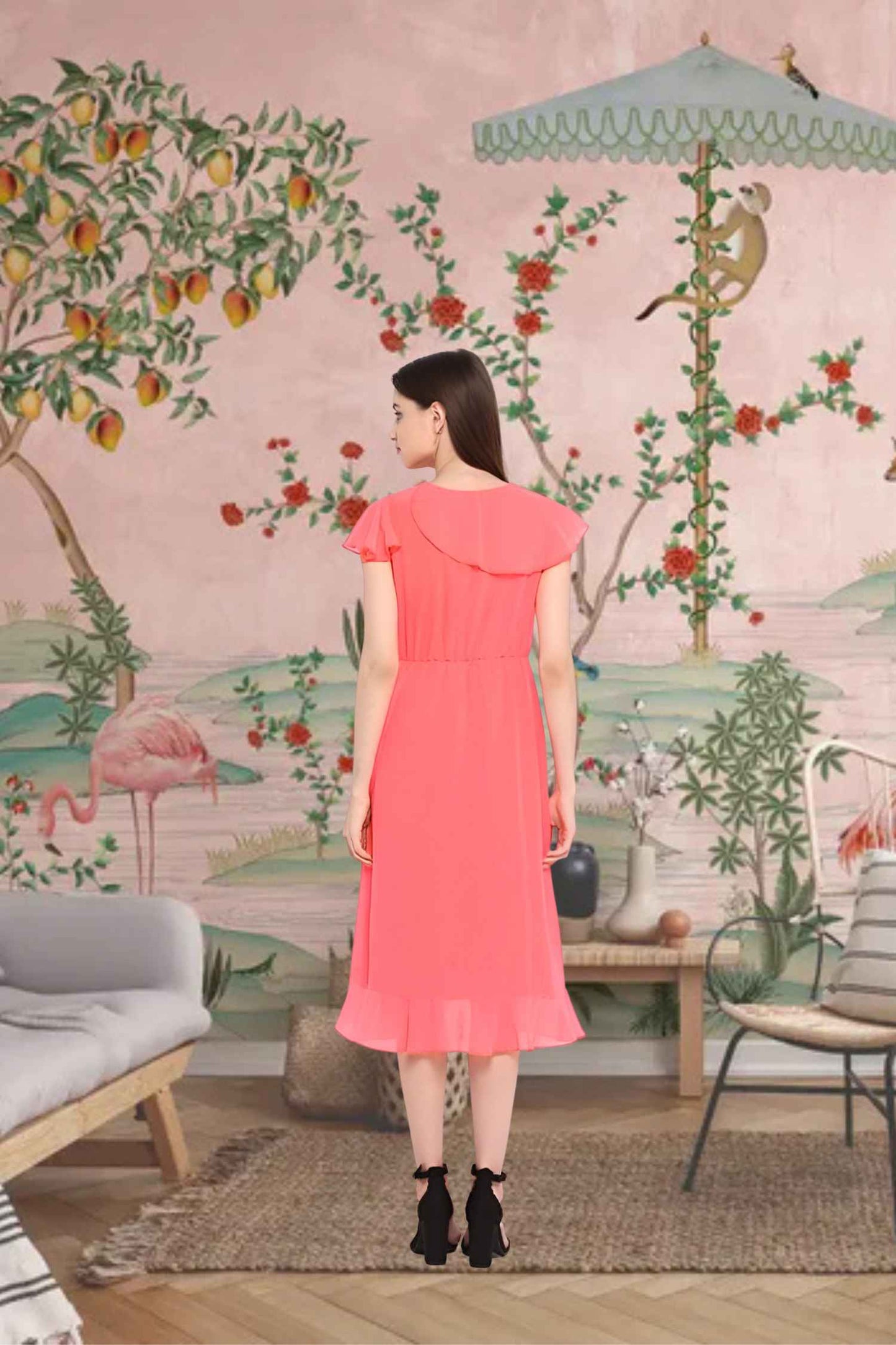 Rear angle showing ruffle undertones