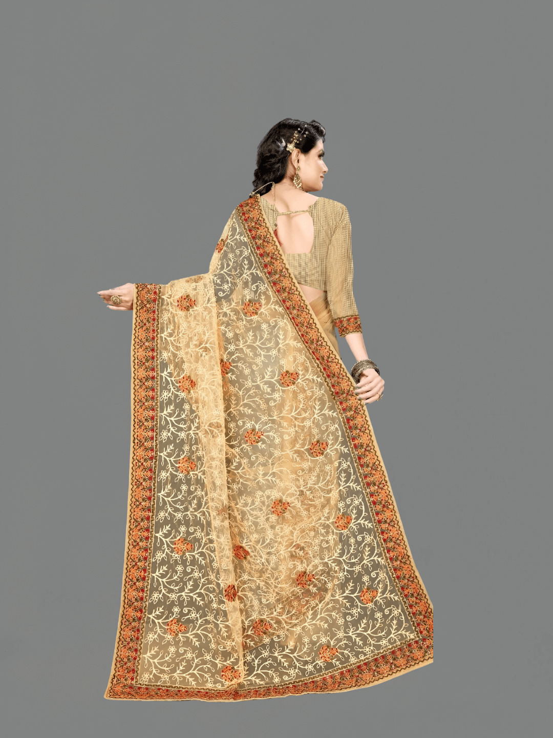 Flat lay on grey: net fabric as delicate as archival tissue paper