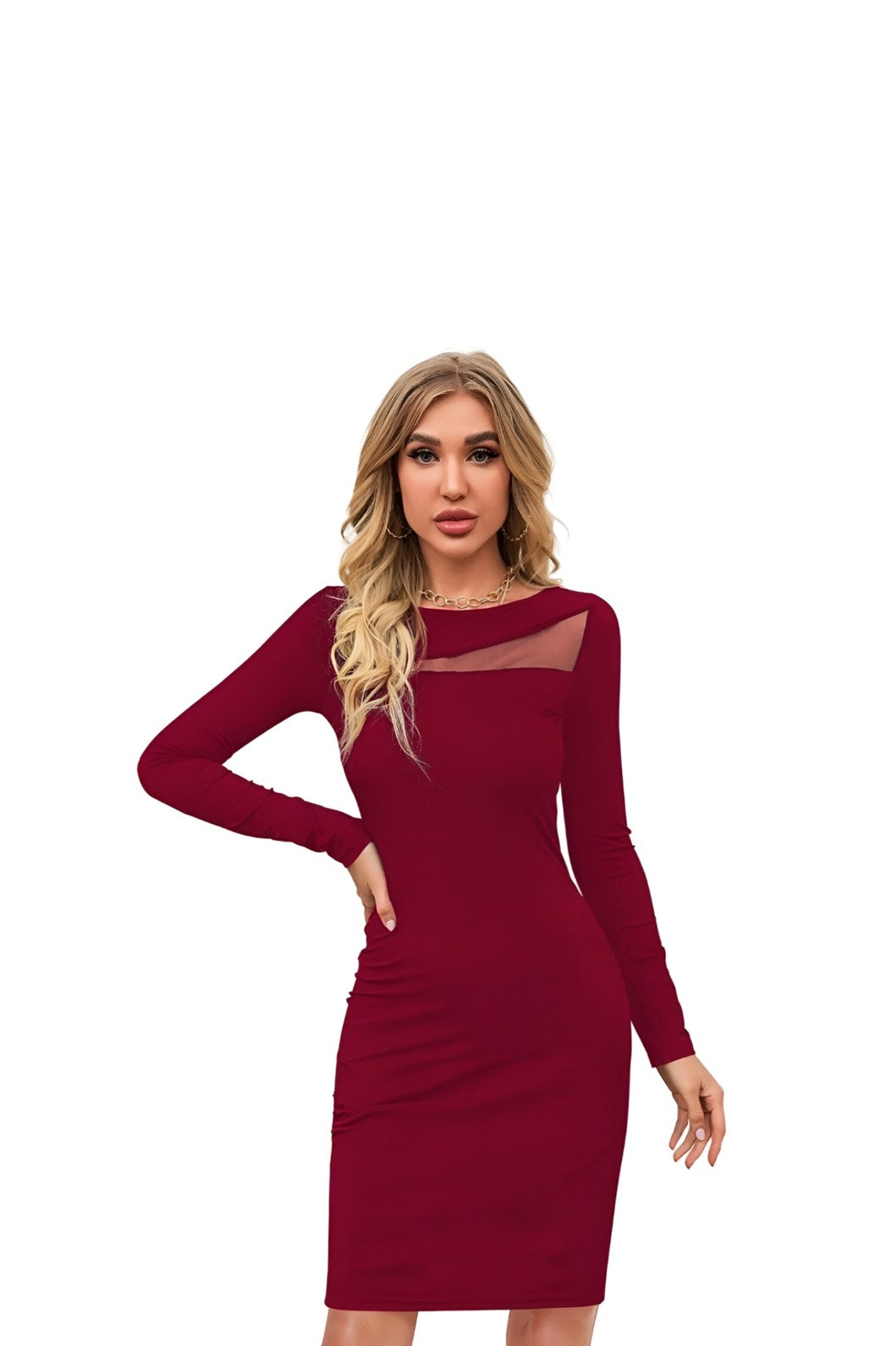 Crimson Cadenza dress front view – clean white background