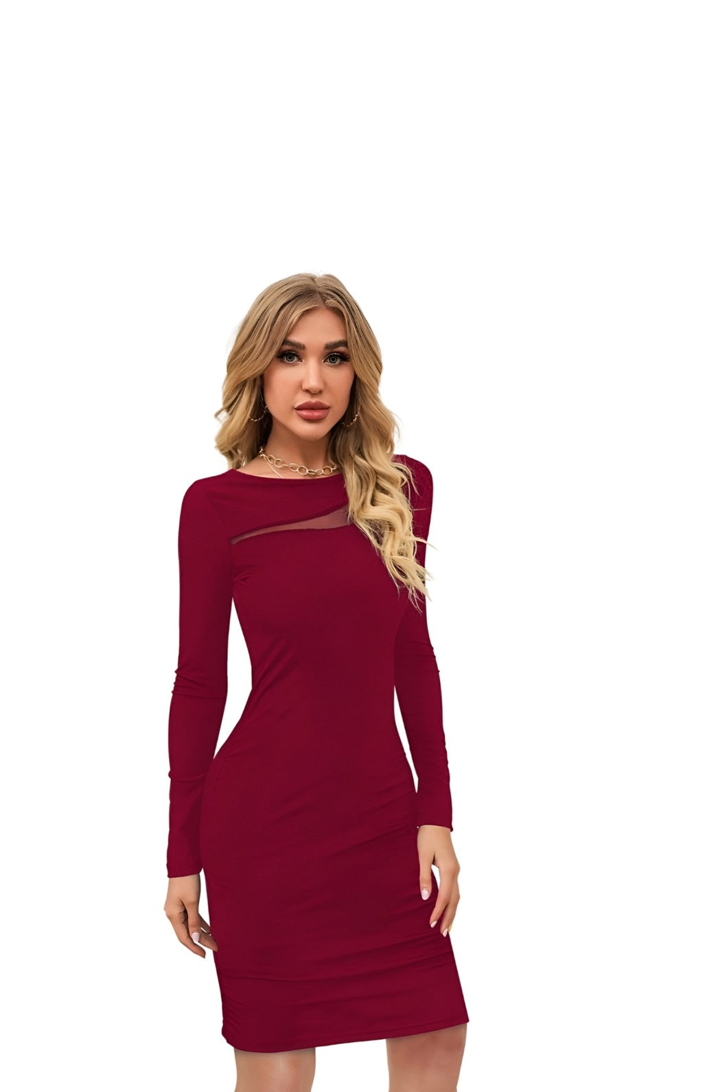 Side profile of the red dress – studio cut-out