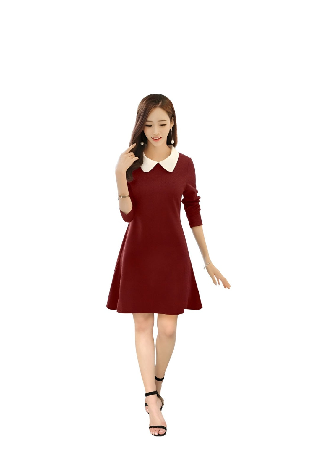 Studio front view – maroon with white collar combo