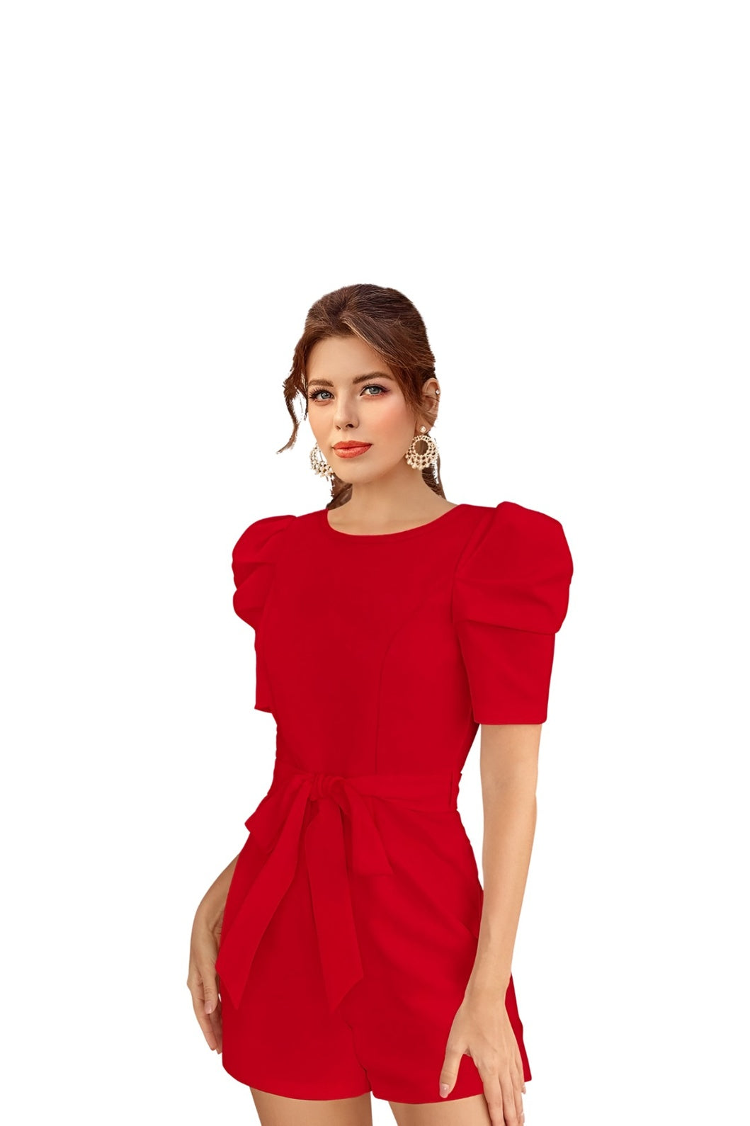 Front view of Crimson Covenant dress on plain background