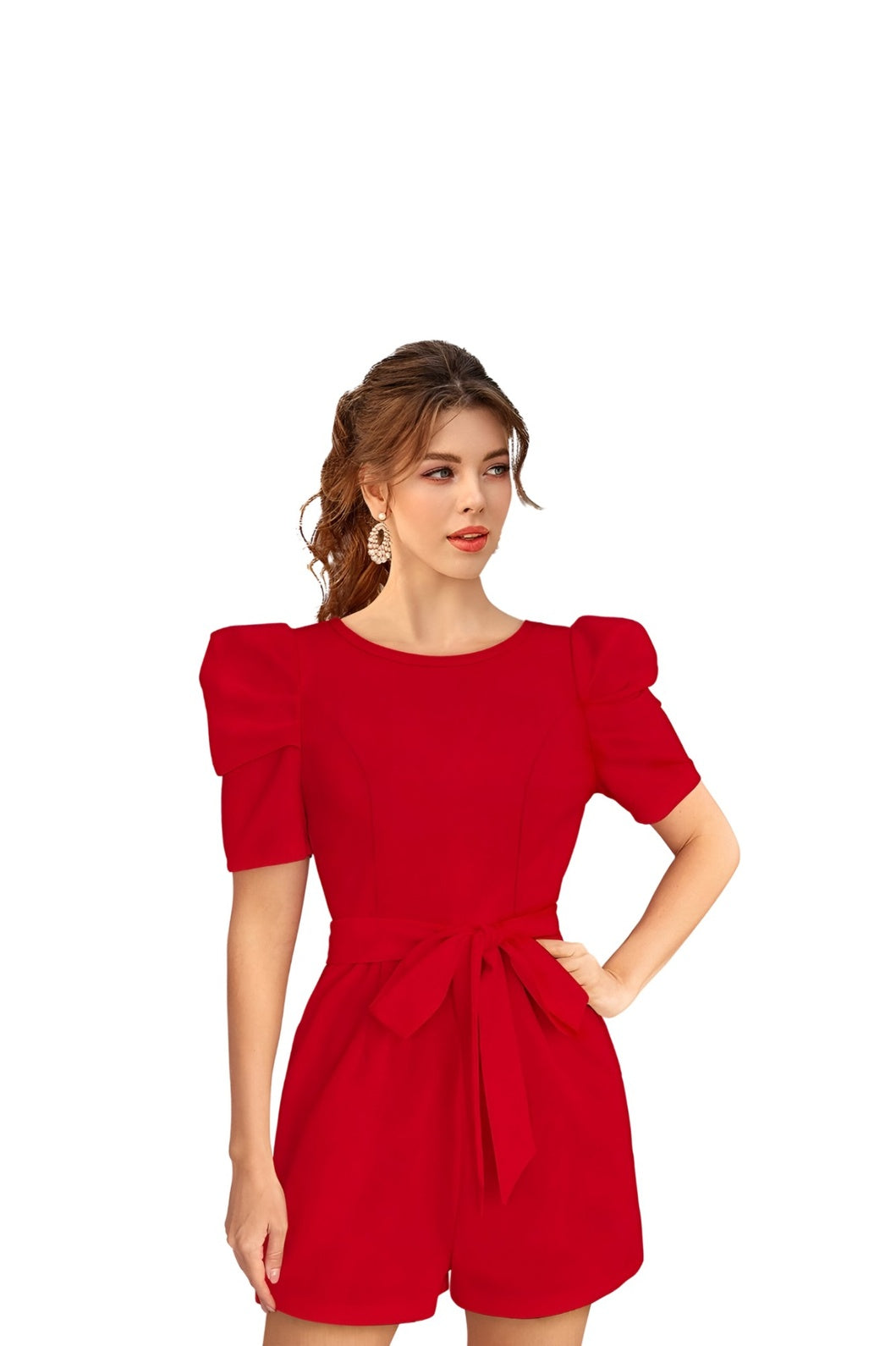 Model in Crimson Covenant dress, no background