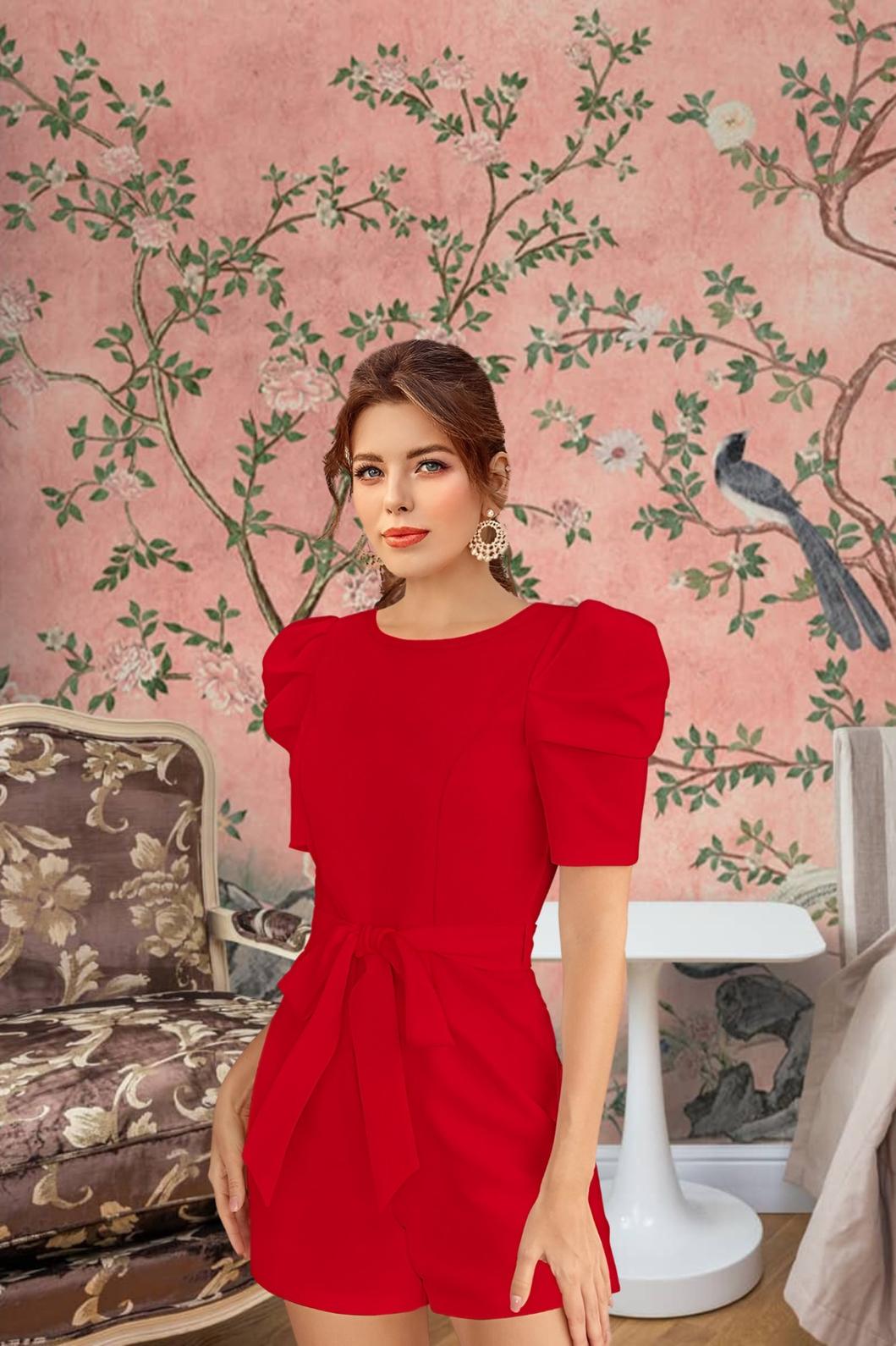 Side profile capturing the elegance and flow of the puff sleeves