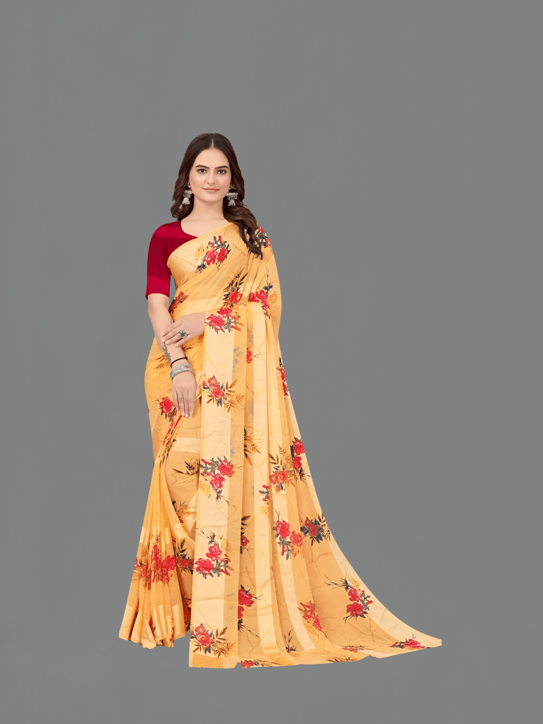 Beige satin patta saree flowing in desert wind