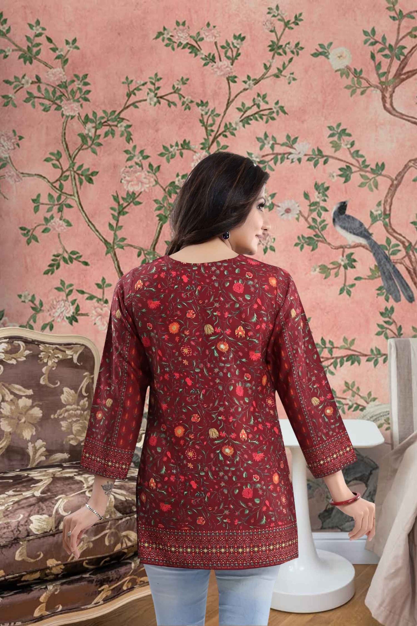 Back detail showing print like ash taking flight