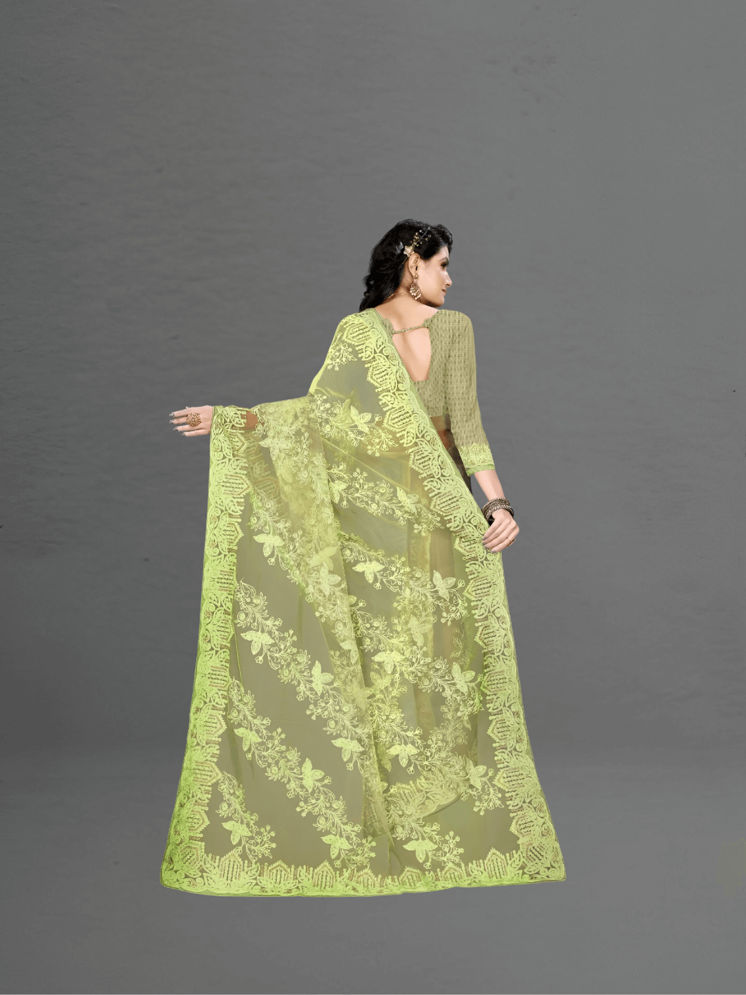 Flat lay in studio setting, pista green net resembling floating mist