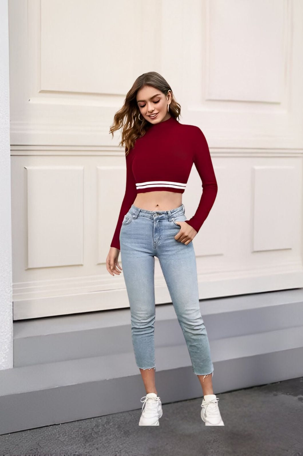 Front view against warm walls—maroon that mesmerizes