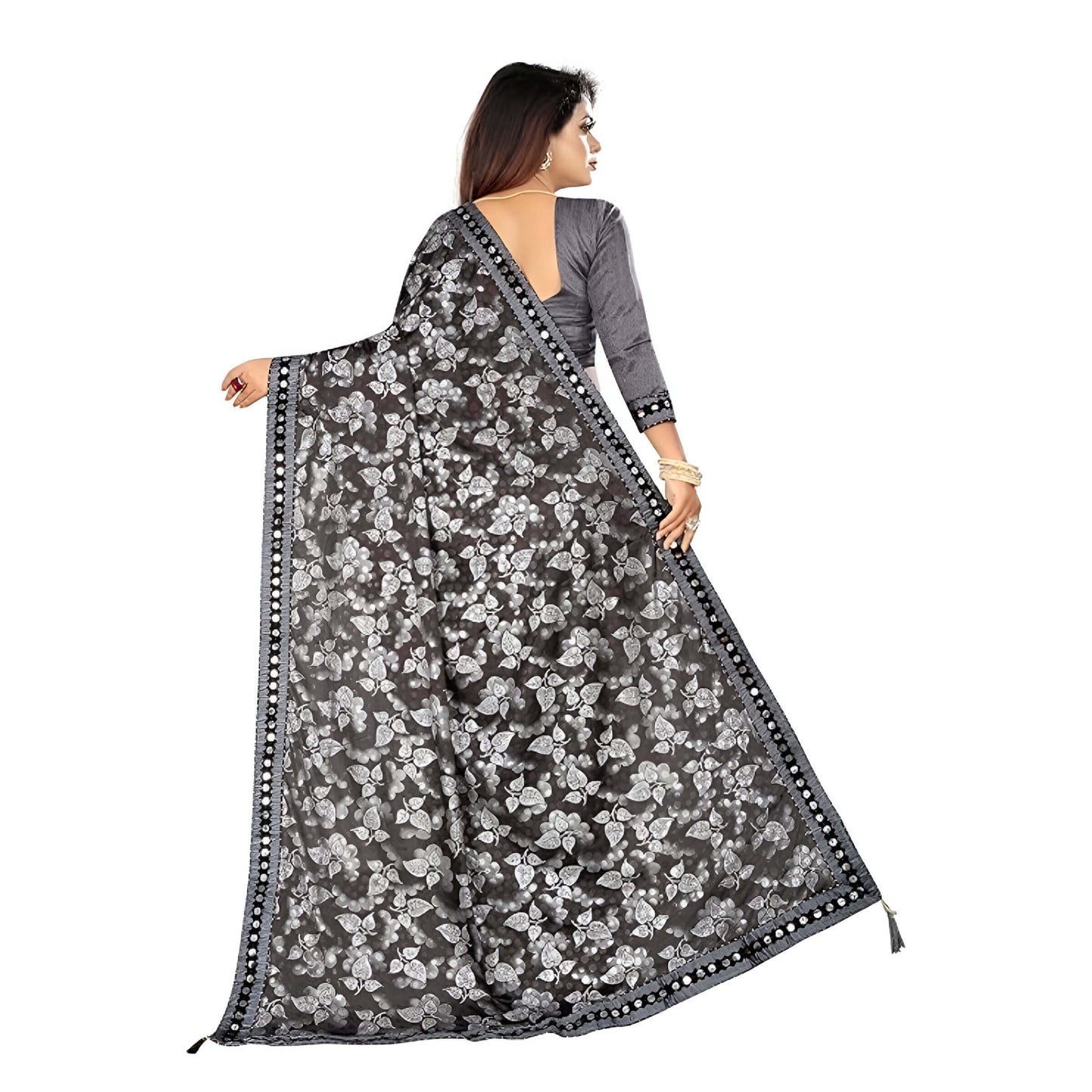 Grey lycra office saree - wrinkle-free stretchable saree with blouse piece