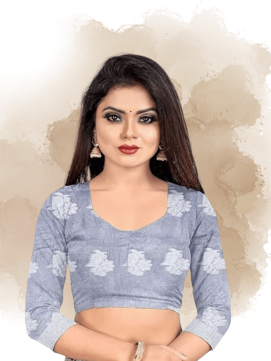 Intricate work on grey cotton silk saree border with blouse ready to tailor