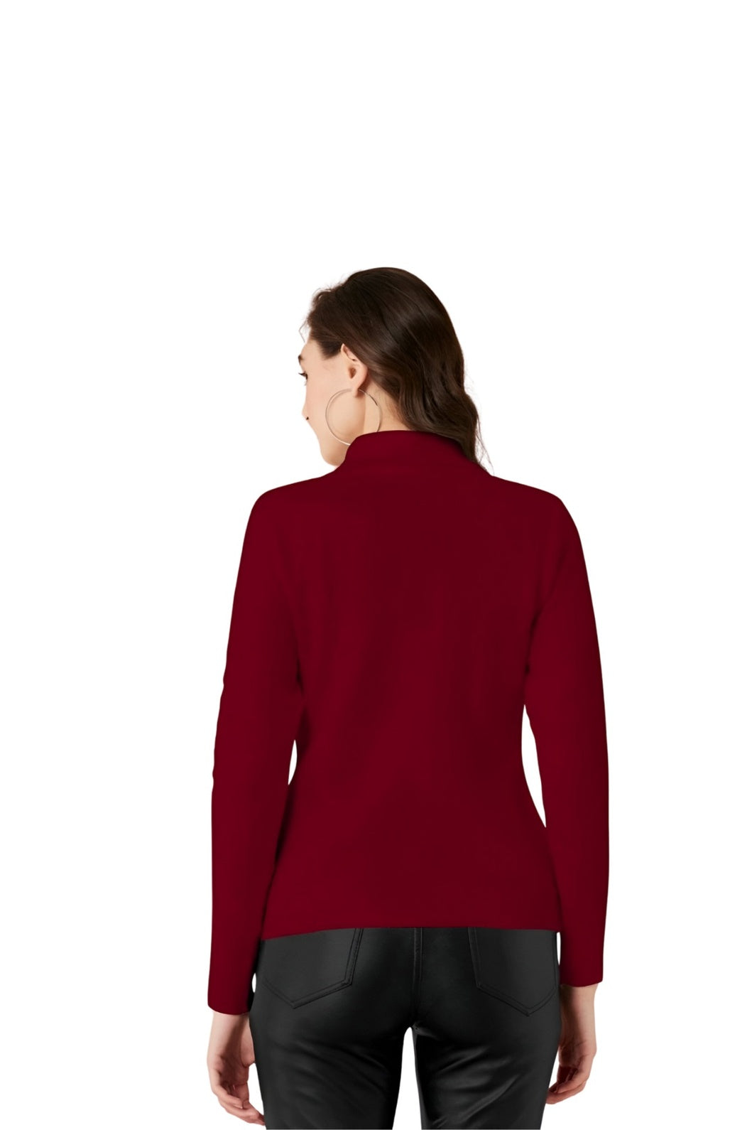 Studio back view of CELESTINA maroon slim-fit tee