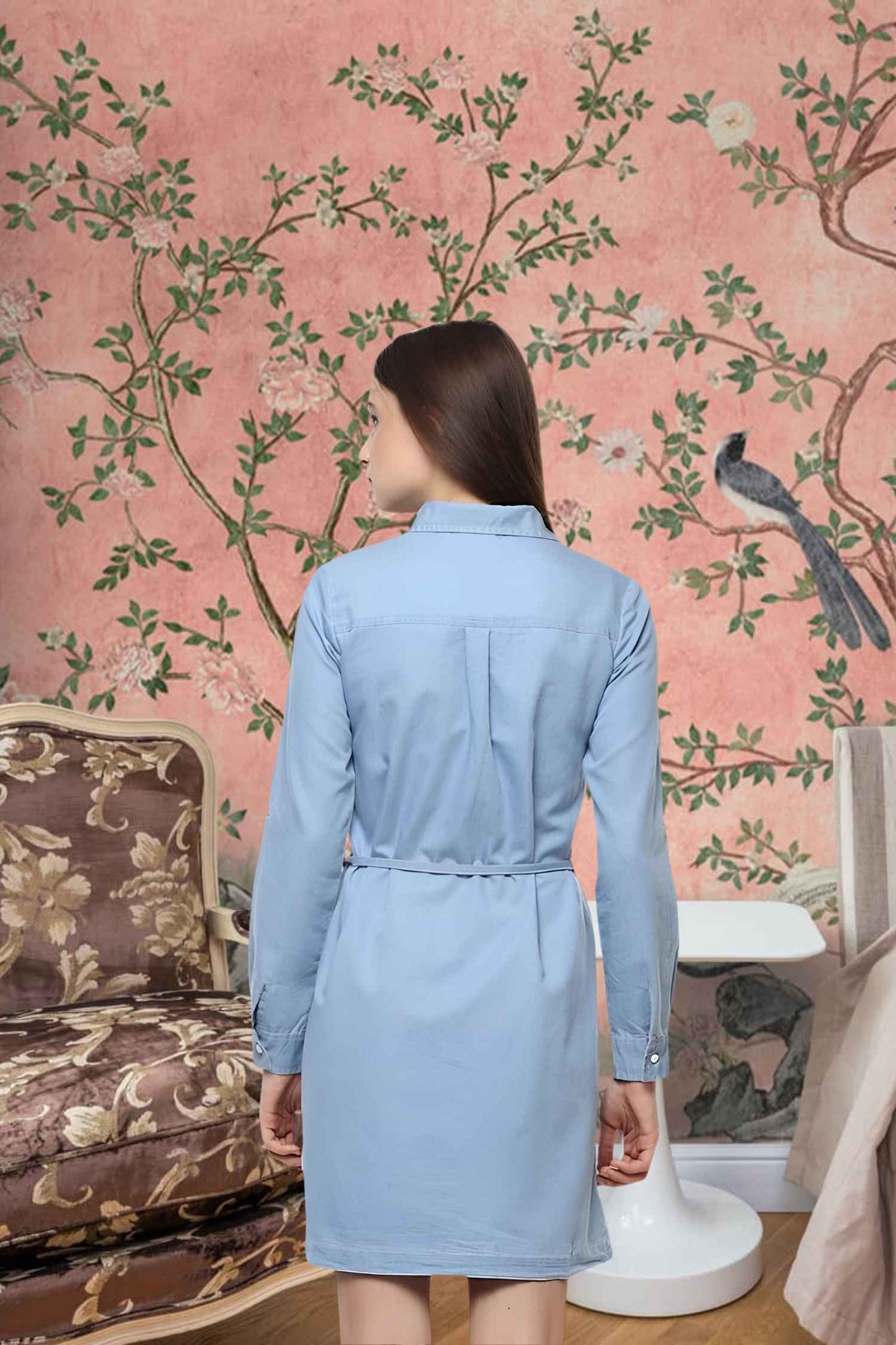 Back angle showing tailored silhouette with nautical stitching