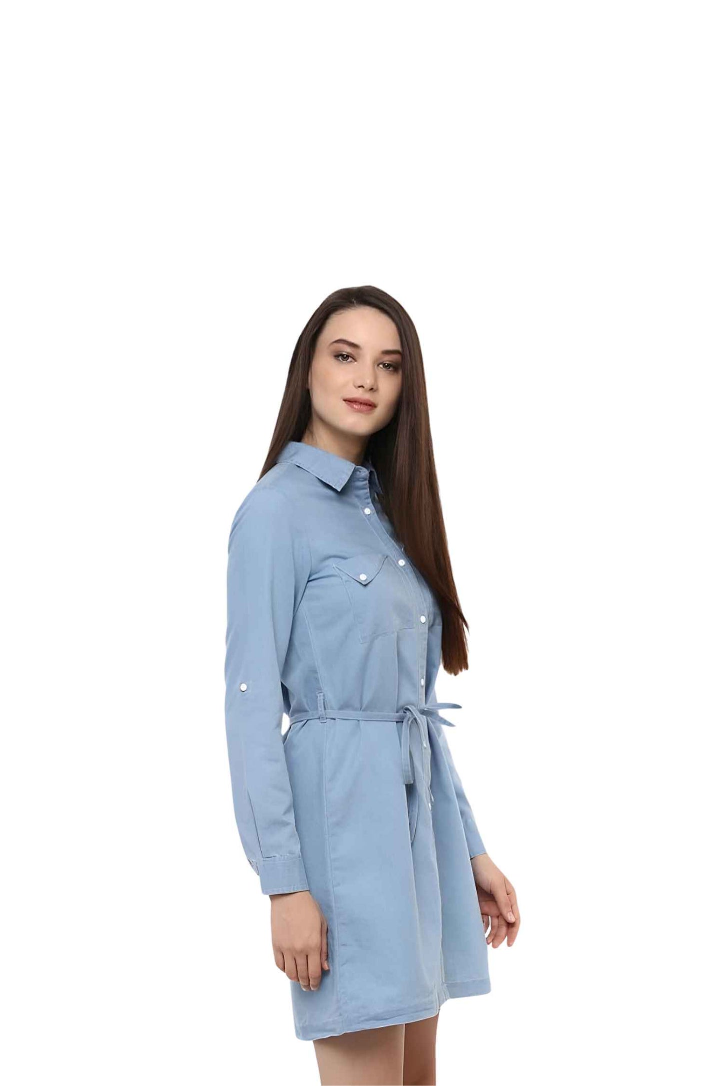 Side silhouette highlighting knee-length cut