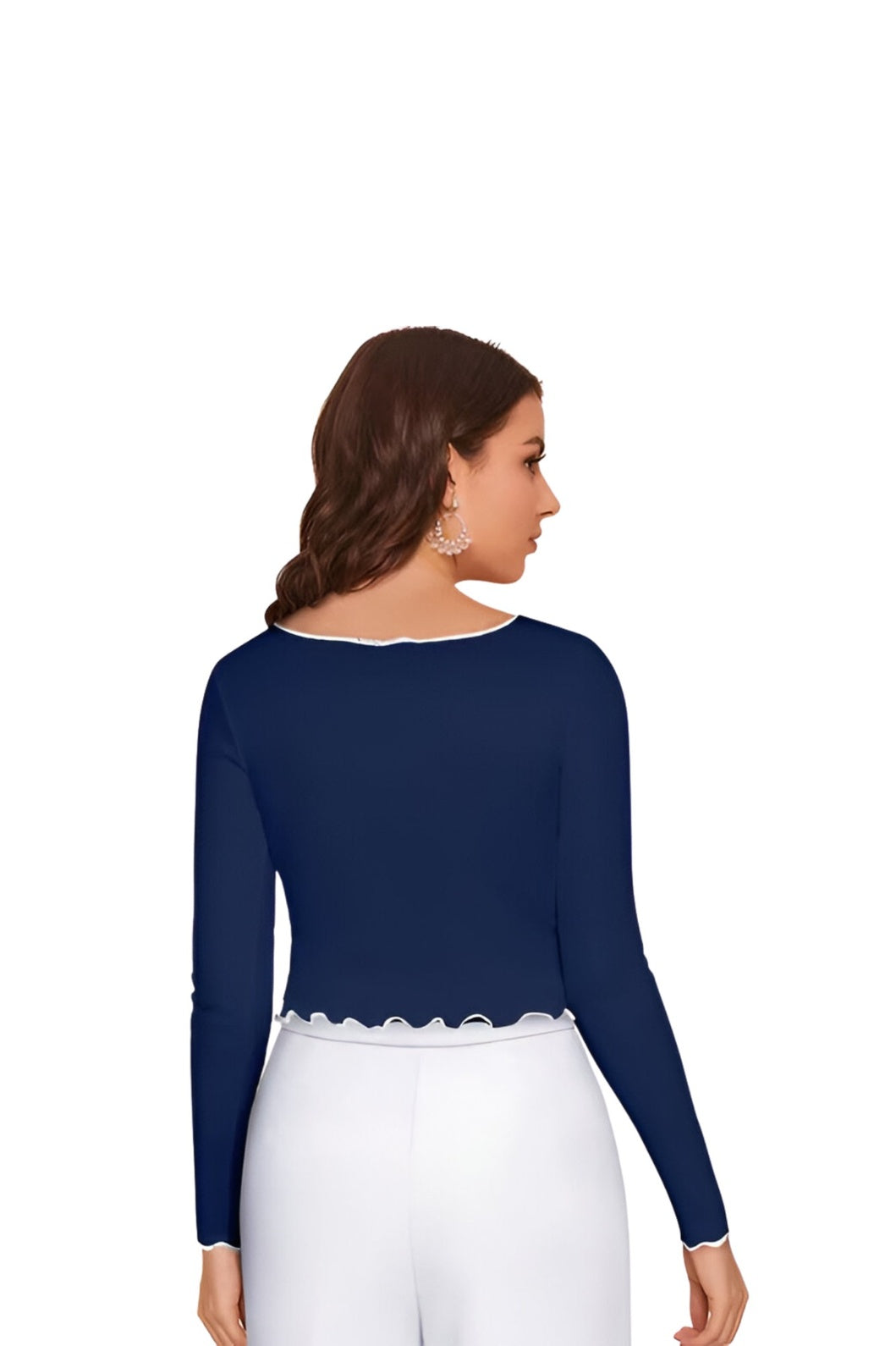 Rear view showcasing full stretch fit and cropped back