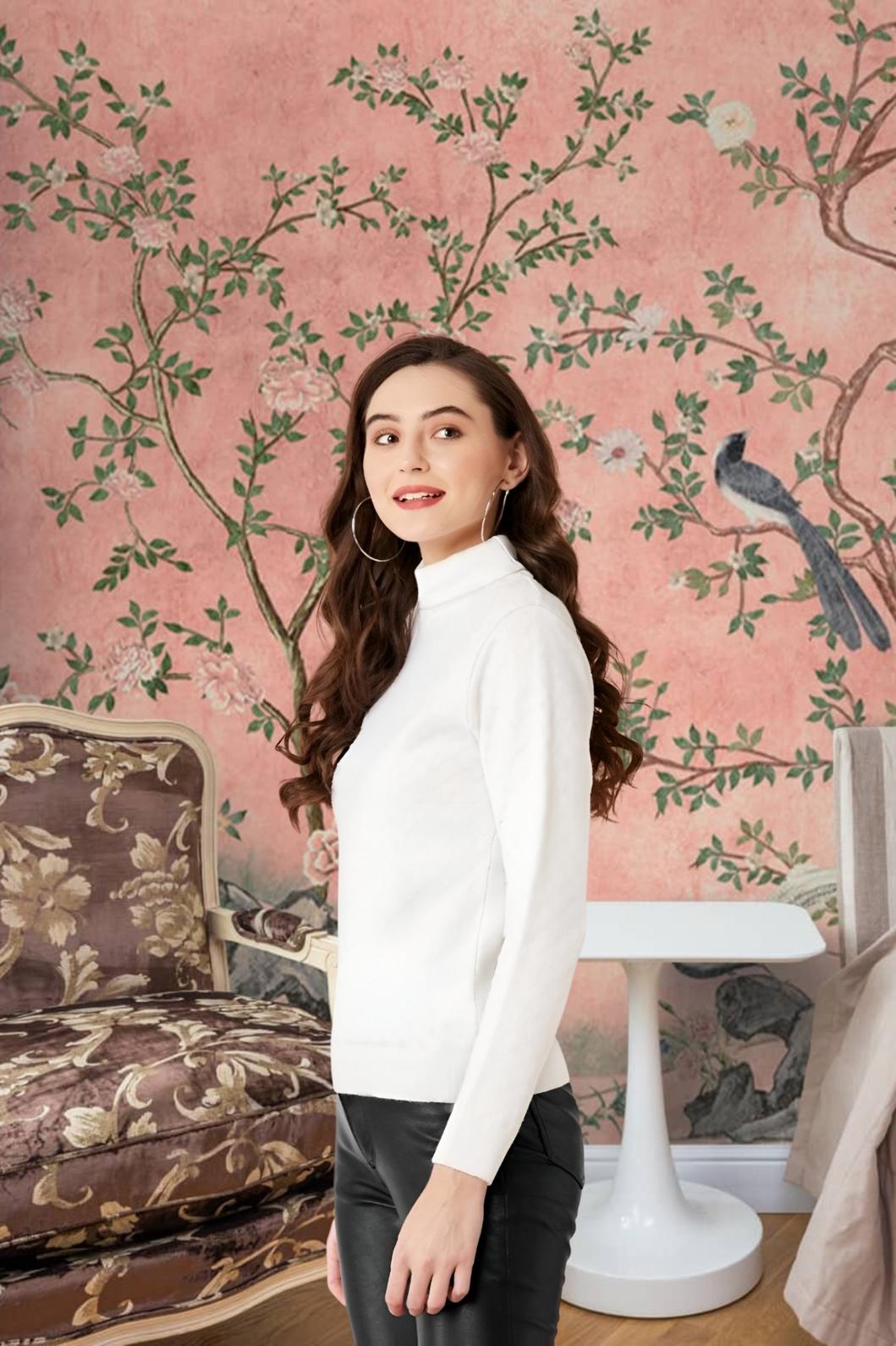 Right angle of CELESTINA white high-neck t-shirt