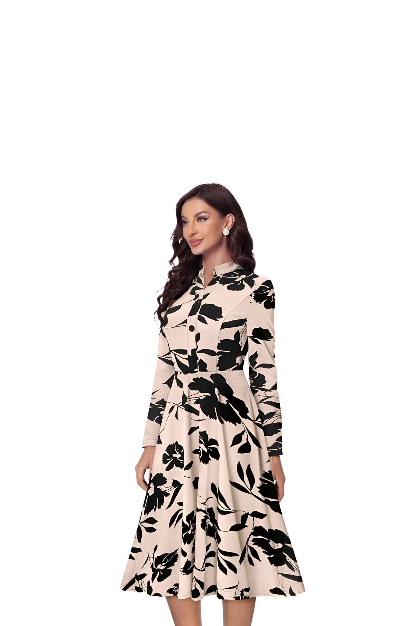Side pose of full sleeve dress without background