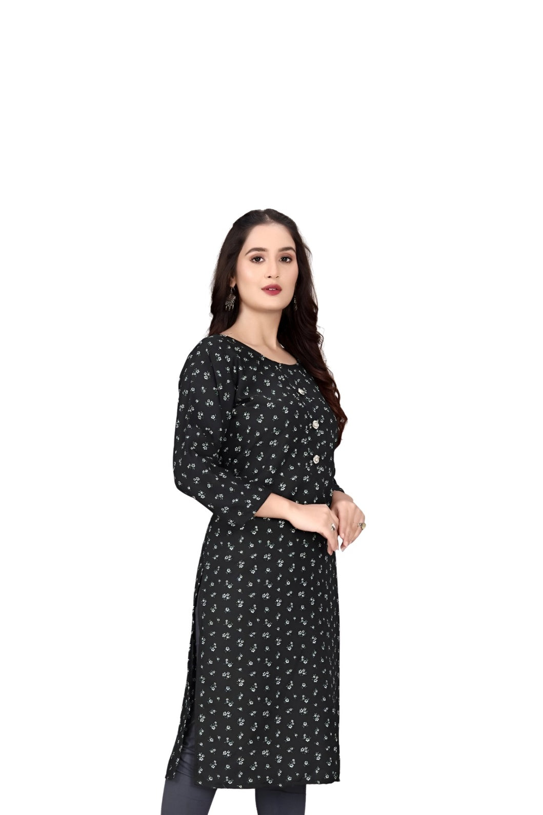 Side view of kurti showing sleeve design and flow