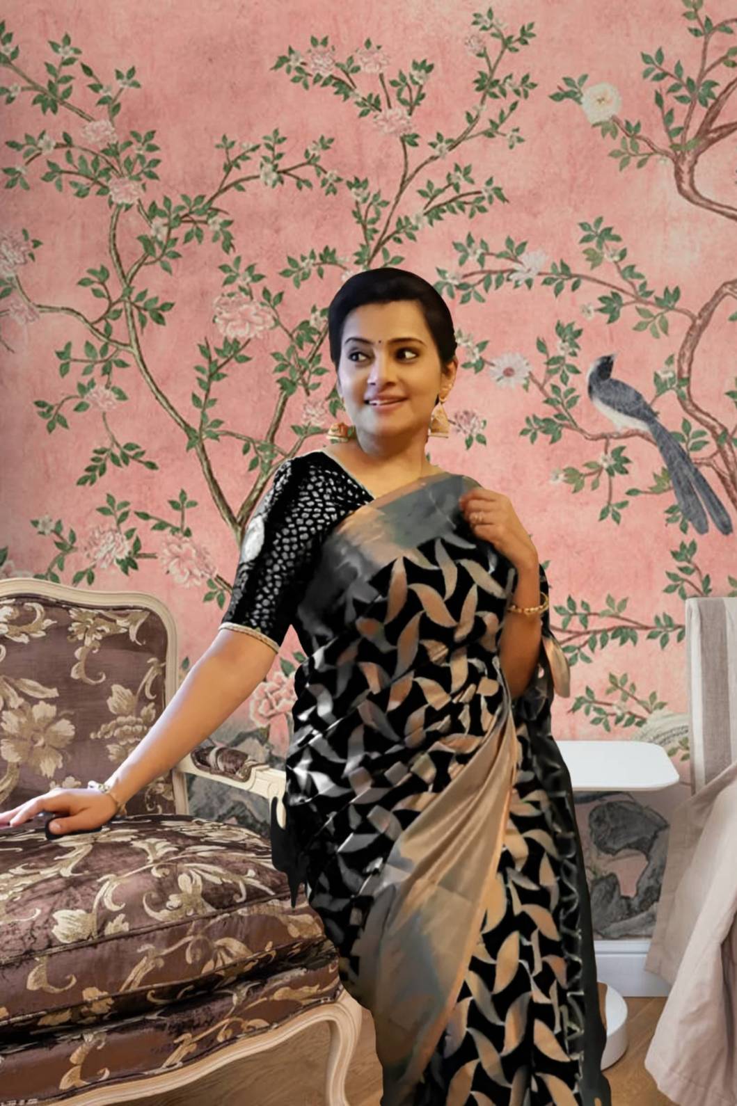 Left profile with pleats and silk fall