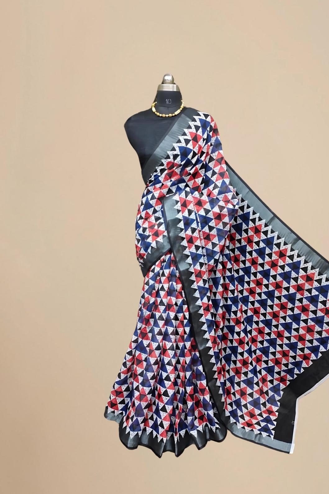 Studio front image showing color distribution and blouse pairing