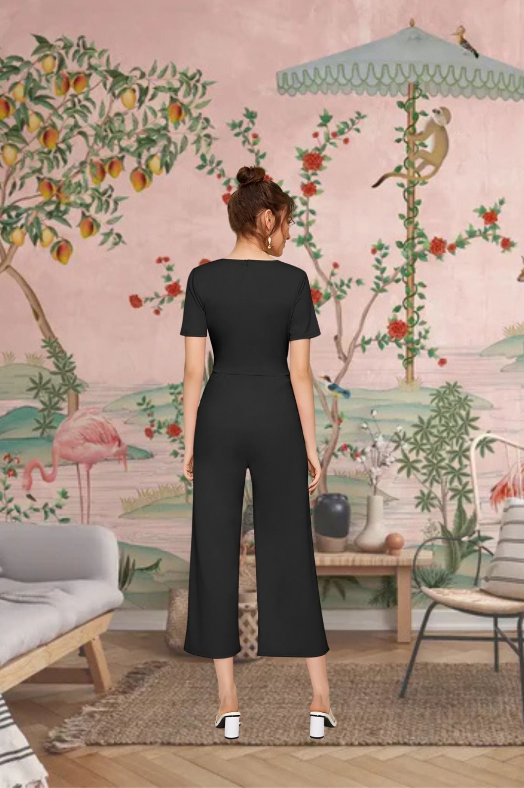 Back view showing stretch fit and body contour – lifestyle background