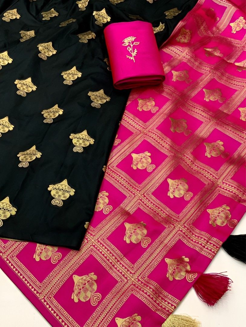 Studio close-up of intricate print on black silk