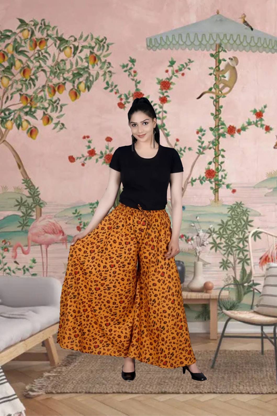 Front view glowing in deep saffron under golden light