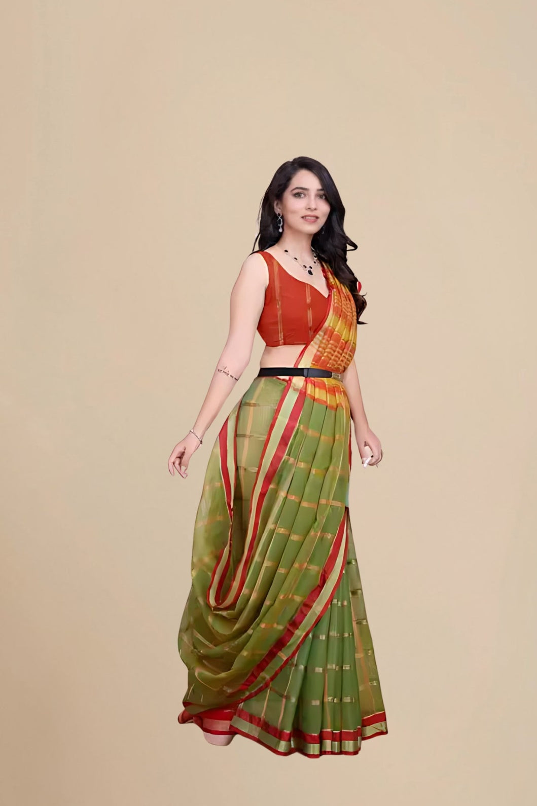 Side profile with visible check detailing and airy fabric